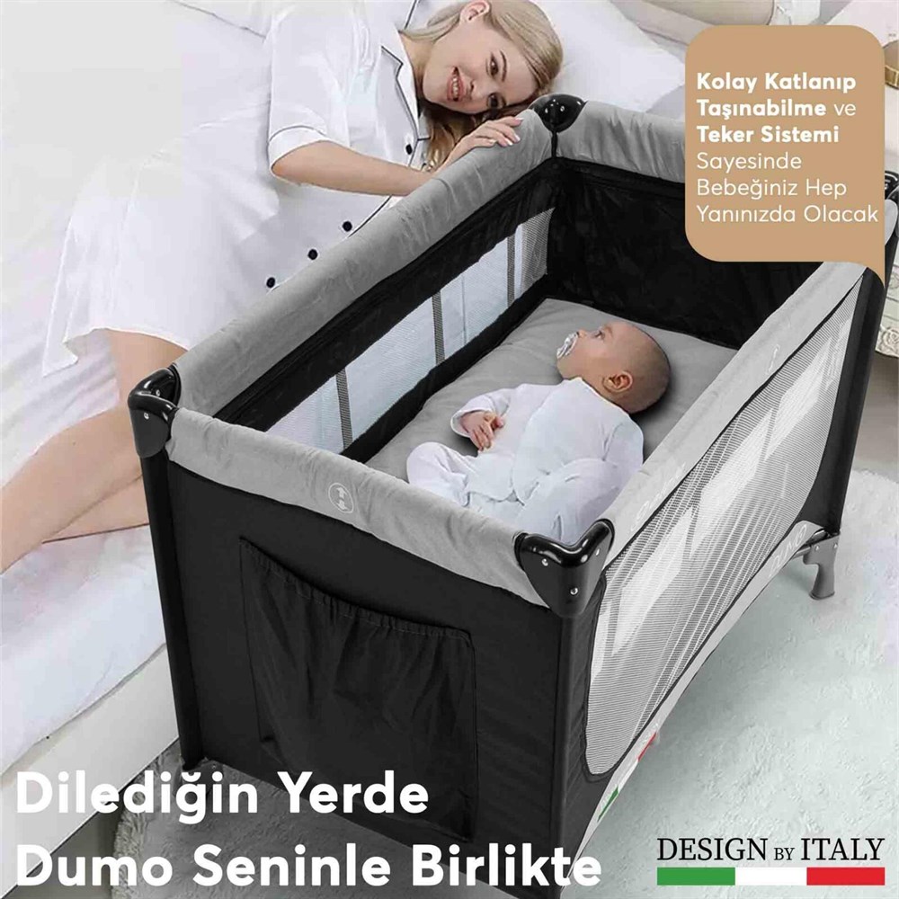 Elele Dumo Oyun Parkı Park Yatak 70x110 cm Siyah-Gri