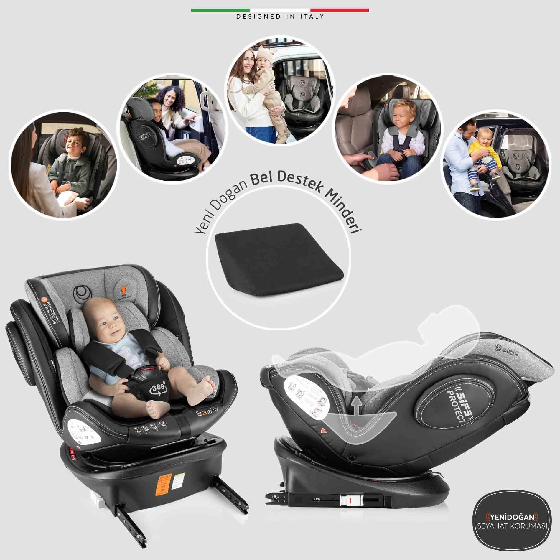 Elele EronaFix 360° Dönebilen İsofixli Oto Koltuğu 0-36 KG Siyah-Gri
