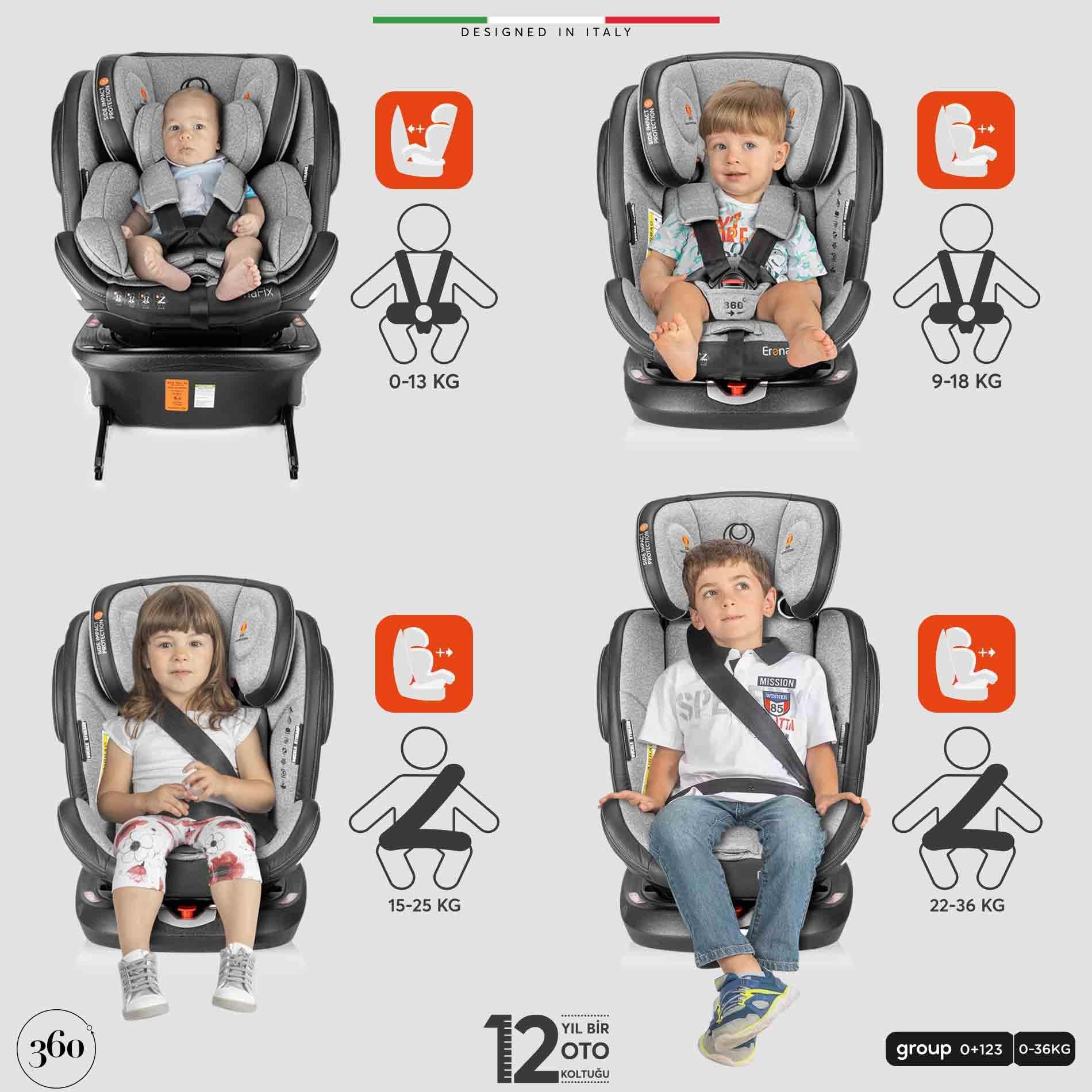 Elele EronaFix 360° Dönebilen İsofixli Oto Koltuğu 0-36 KG Siyah-Gri