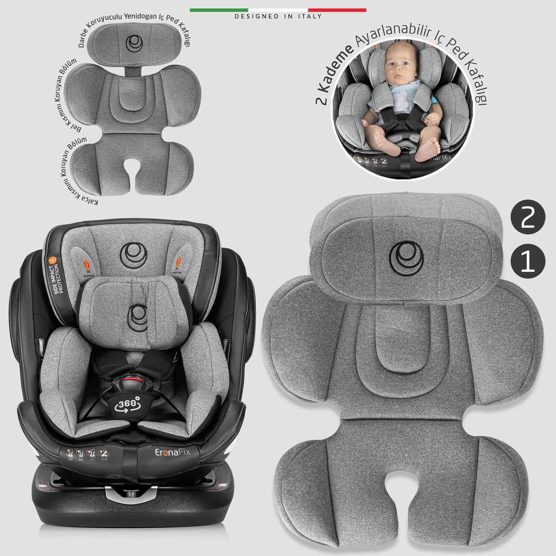 Elele EronaFix 360° Dönebilen İsofixli Oto Koltuğu 0-36 KG Siyah-Gri