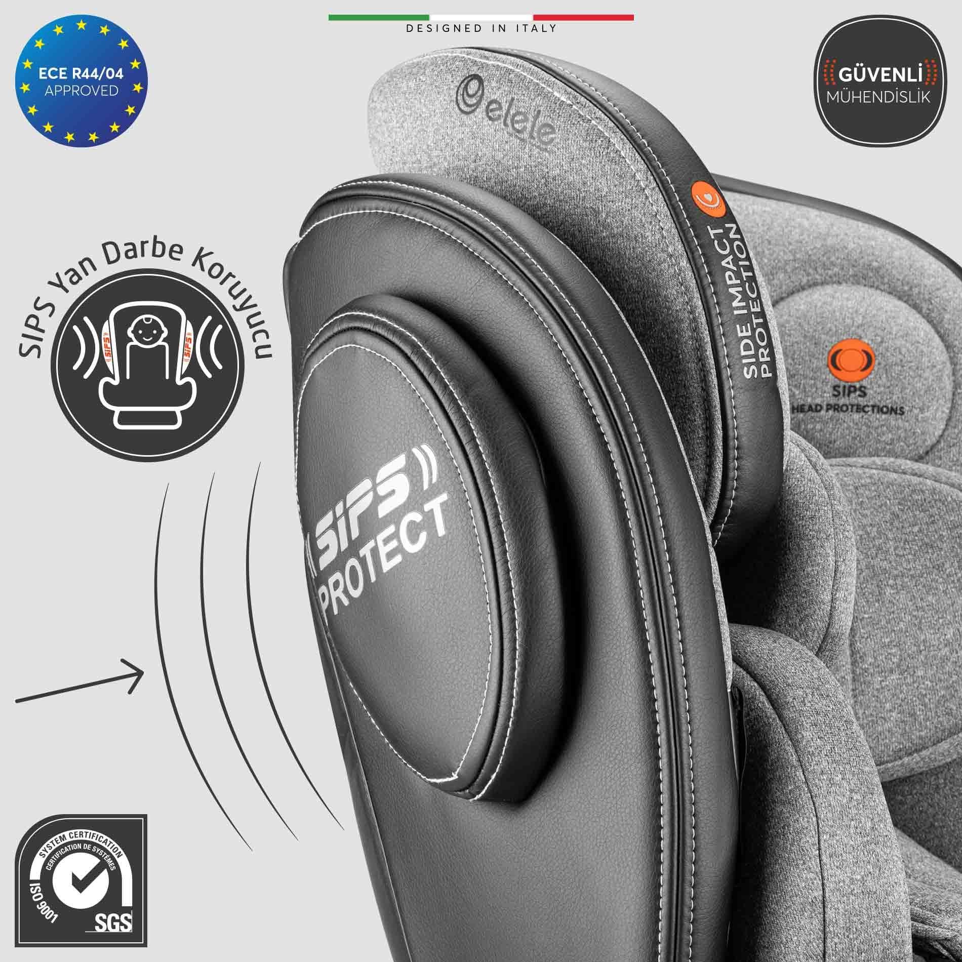 Elele EronaFix 360° Dönebilen İsofixli Oto Koltuğu 0-36 KG Siyah-Gri