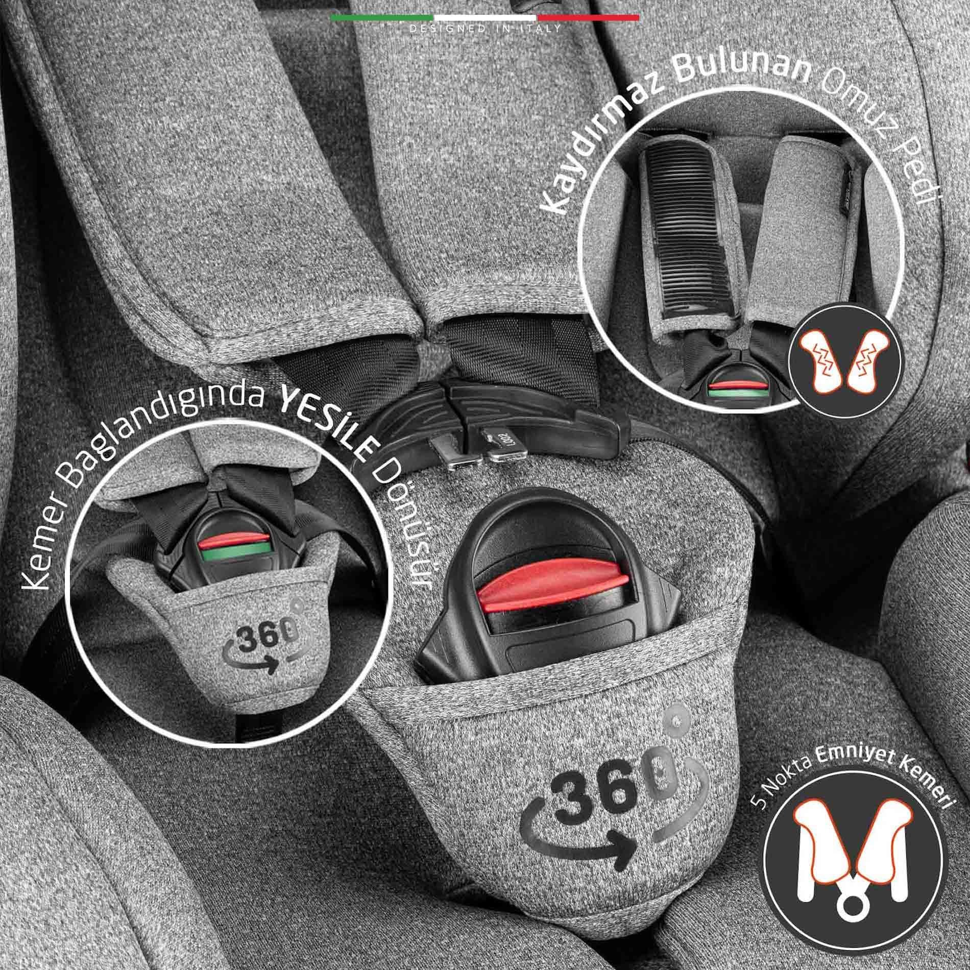 Elele EronaFix 360° Dönebilen İsofixli Oto Koltuğu 0-36 KG Gri-Siyah