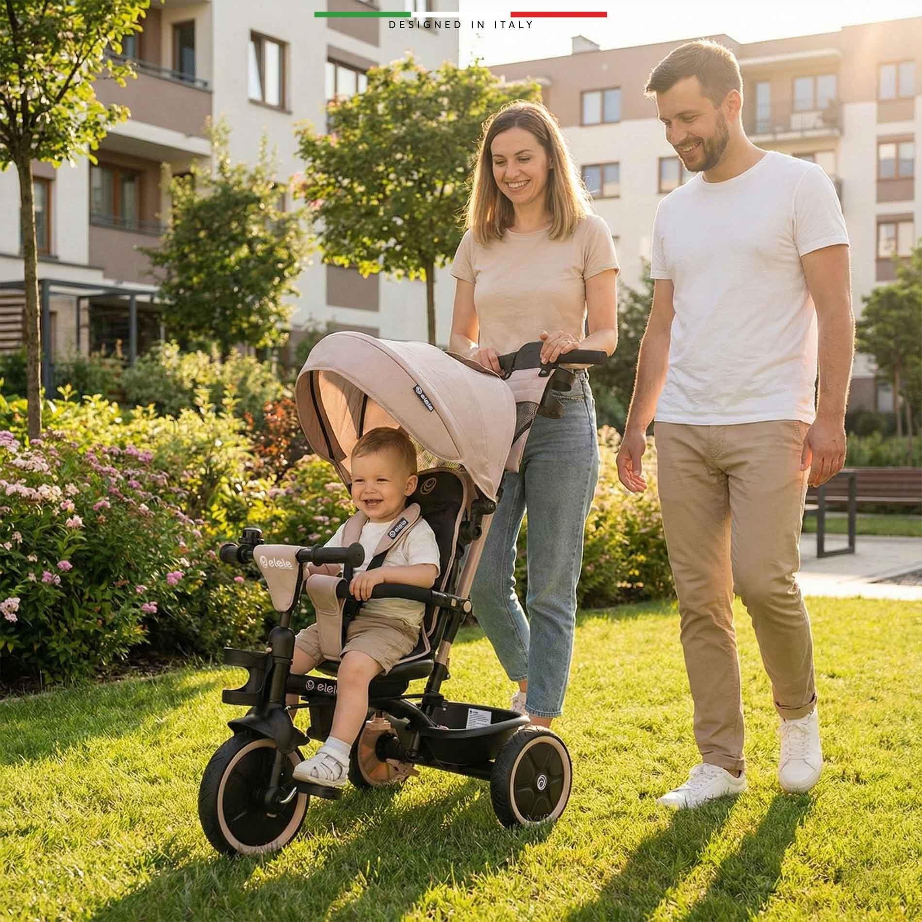 Elele Fertile 6in1 Ebeveyn Kontrollü 3 Tekerlekli Çocuk Bisikleti Çift Yönlü Kahverengi