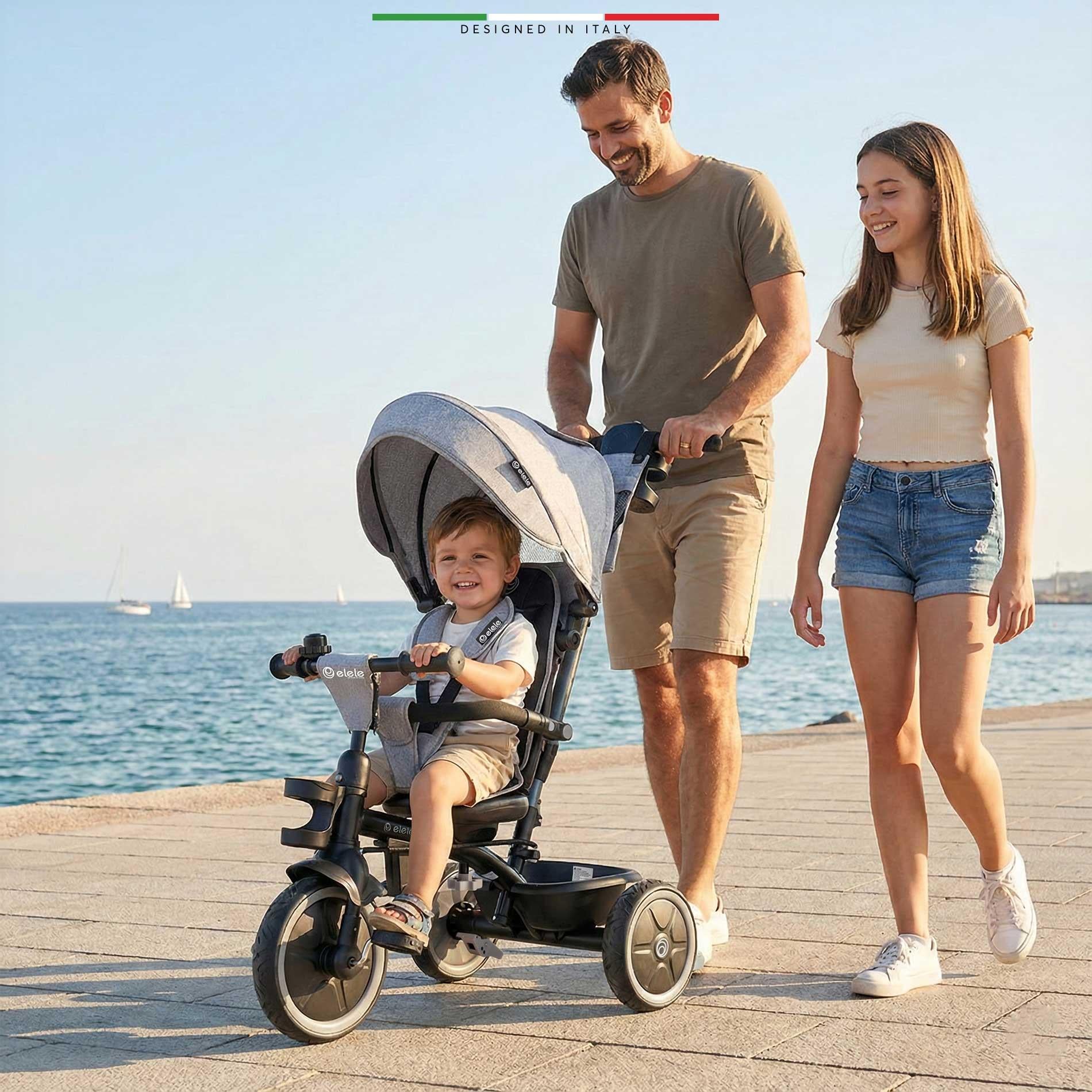 Elele Fertile 6in1 Ebeveyn Kontrollü 3 Tekerlekli Çocuk Bisikleti Çift Yönlü Gri