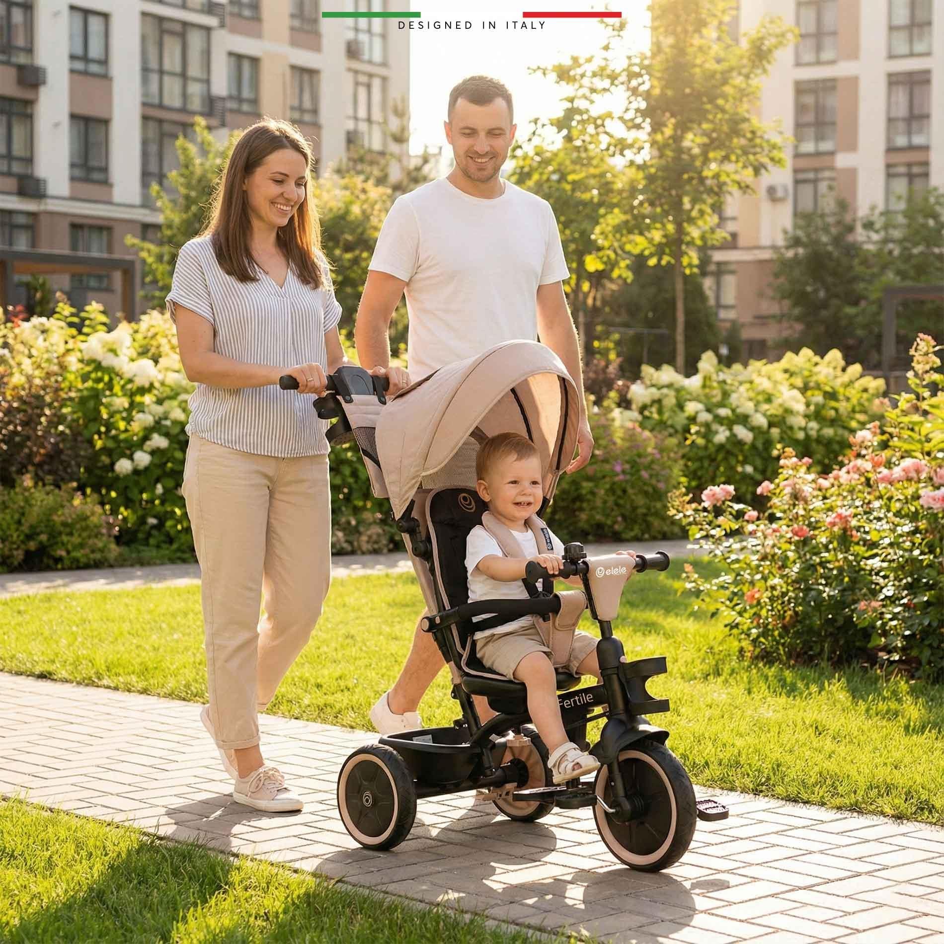 Elele Fertile 6in1 Ebeveyn Kontrollü 3 Tekerlekli Çocuk Bisikleti Çift Yönlü Kahverengi