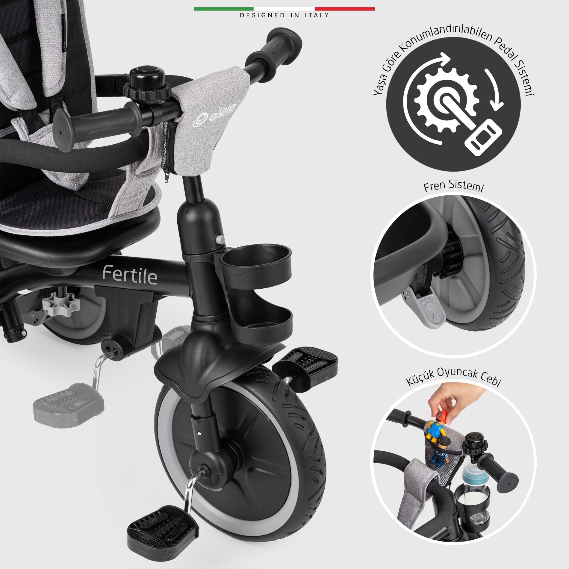 Elele Fertile 6in1 Ebeveyn Kontrollü 3 Tekerlekli Çocuk Bisikleti Çift Yönlü Bej