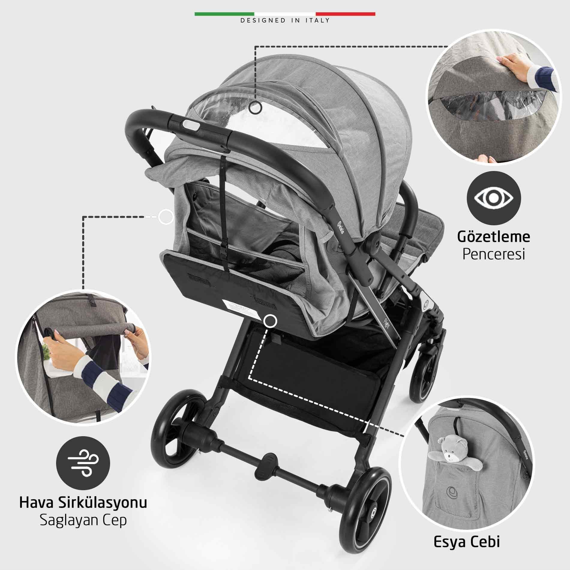 Elele Flight Kabin Tipi Bebek Arabası Gri-Siyah