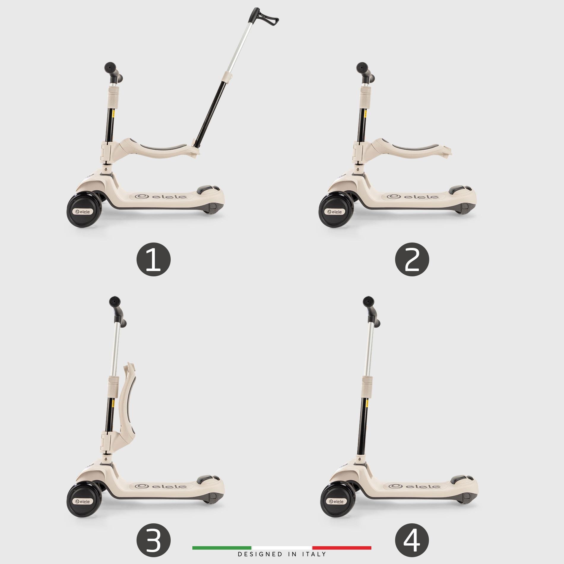 Elele Forte 3in1 Ebeveyn Kontrollü 3 Tekerlekli Çocuk Scooter Işıklı Oturaklı Siyah