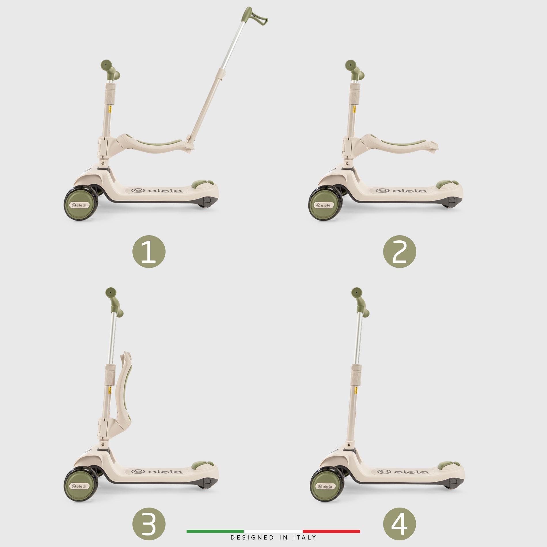 Elele Forte 3in1 Ebeveyn Kontrollü 3 Tekerlekli Çocuk Scooter Işıklı Oturaklı Yeşil