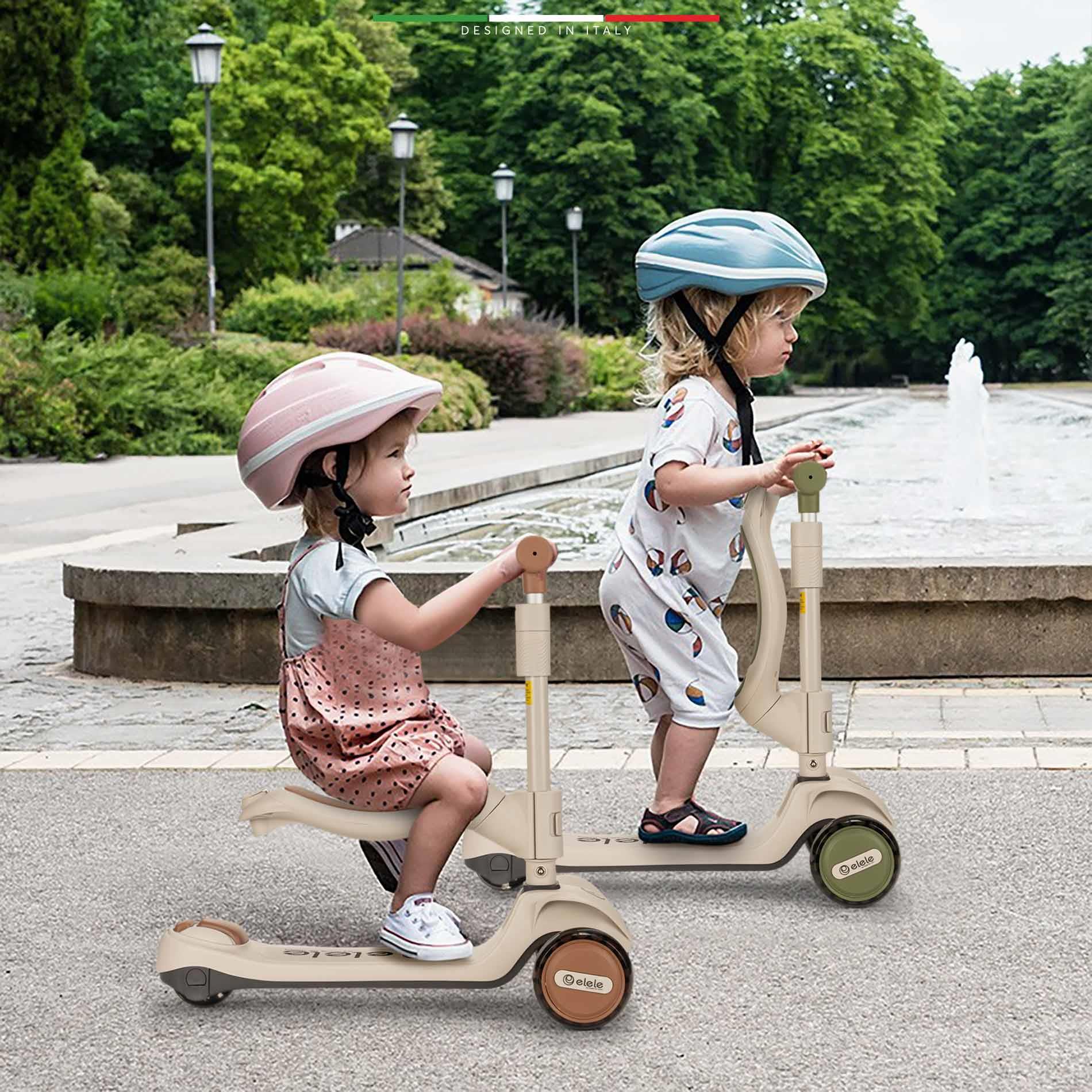 Elele Forte 3in1 Ebeveyn Kontrollü 3 Tekerlekli Çocuk Scooter Işıklı Oturaklı Kahverengi