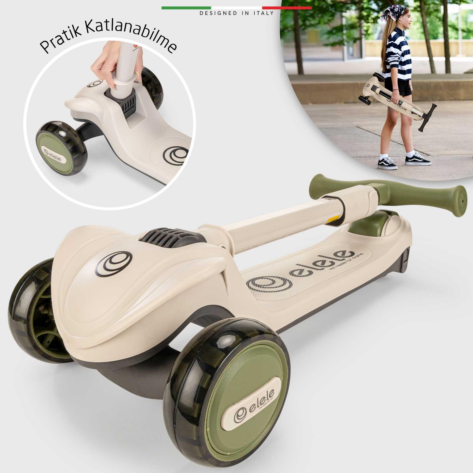 Elele Forte 3in1 Ebeveyn Kontrollü 3 Tekerlekli Çocuk Scooter Işıklı Oturaklı Siyah