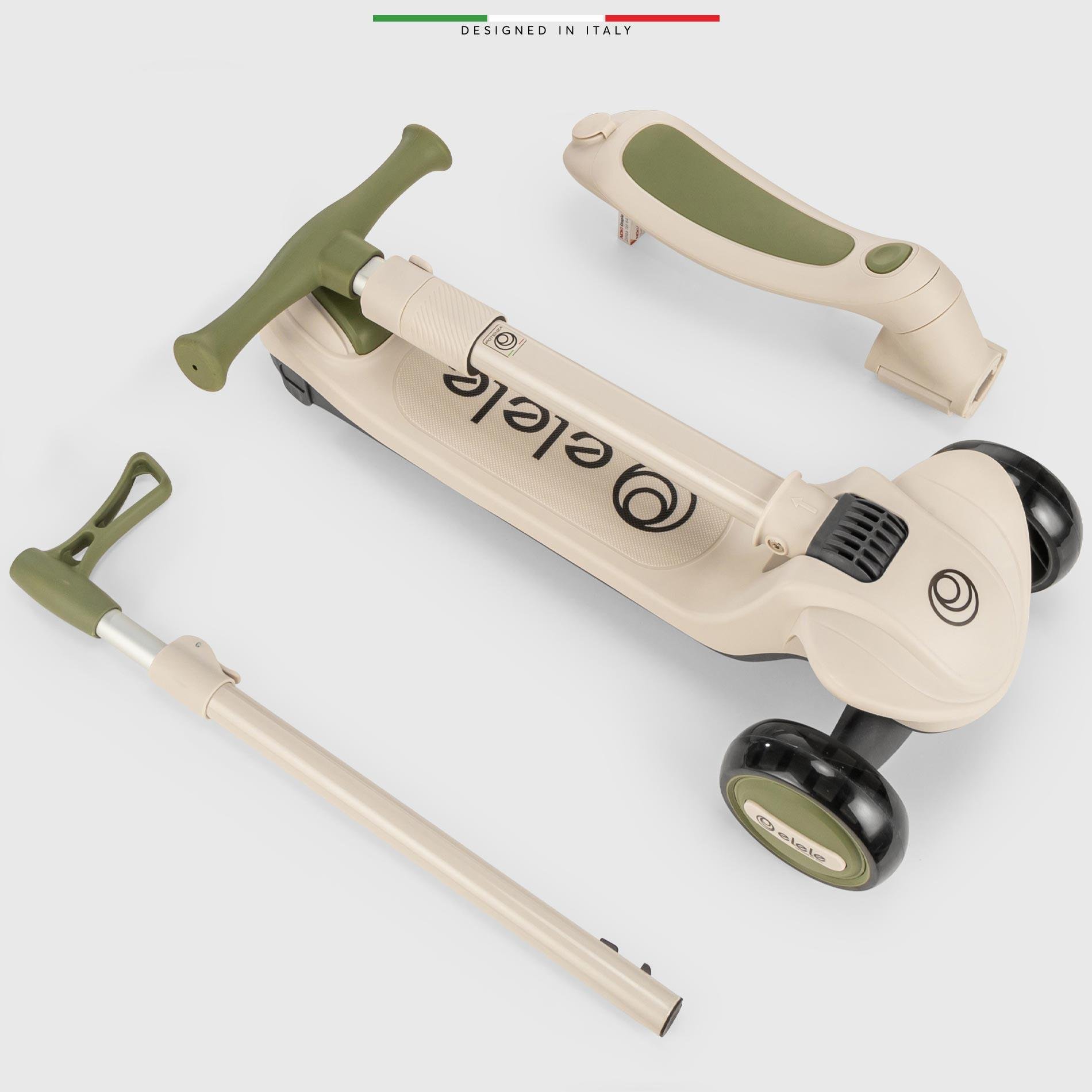 Elele Forte 3in1 Ebeveyn Kontrollü 3 Tekerlekli Çocuk Scooter Işıklı Oturaklı Yeşil