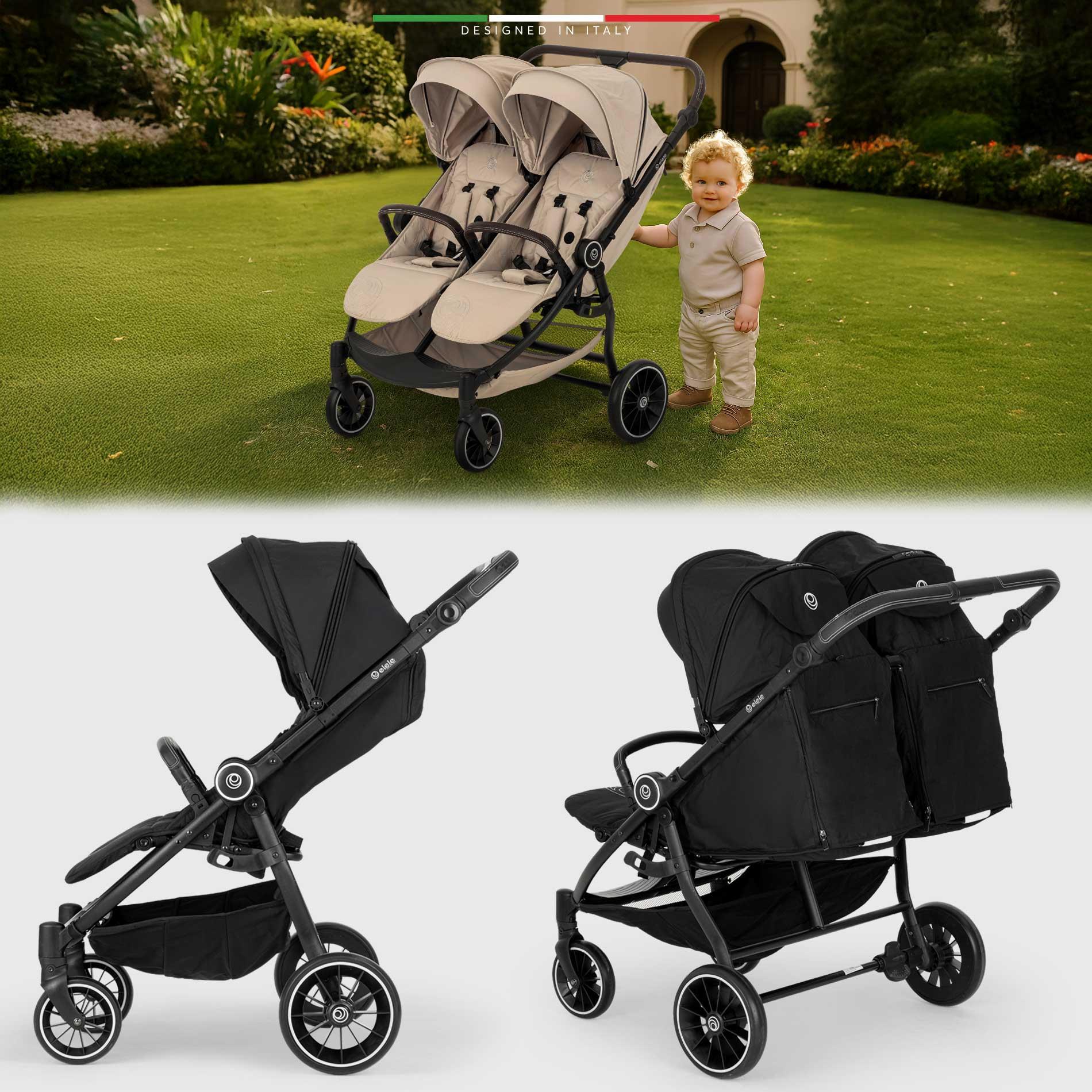 Elele Gemelli Yan Yana İkiz Bebek Arabası Siyah