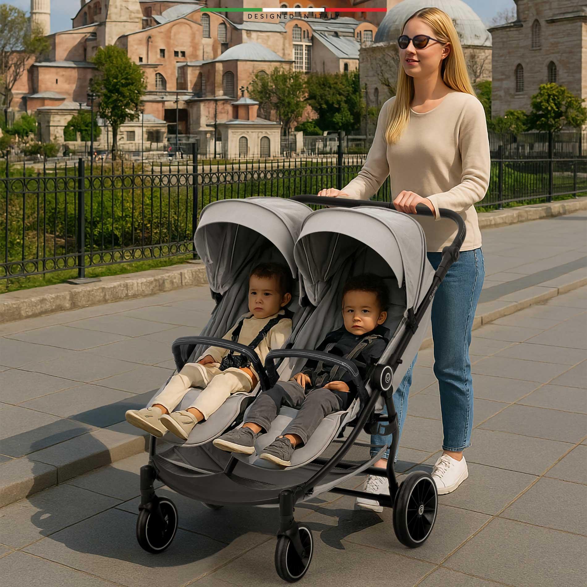 Elele Gemelli Yan Yana İkiz Bebek Arabası Yeşil