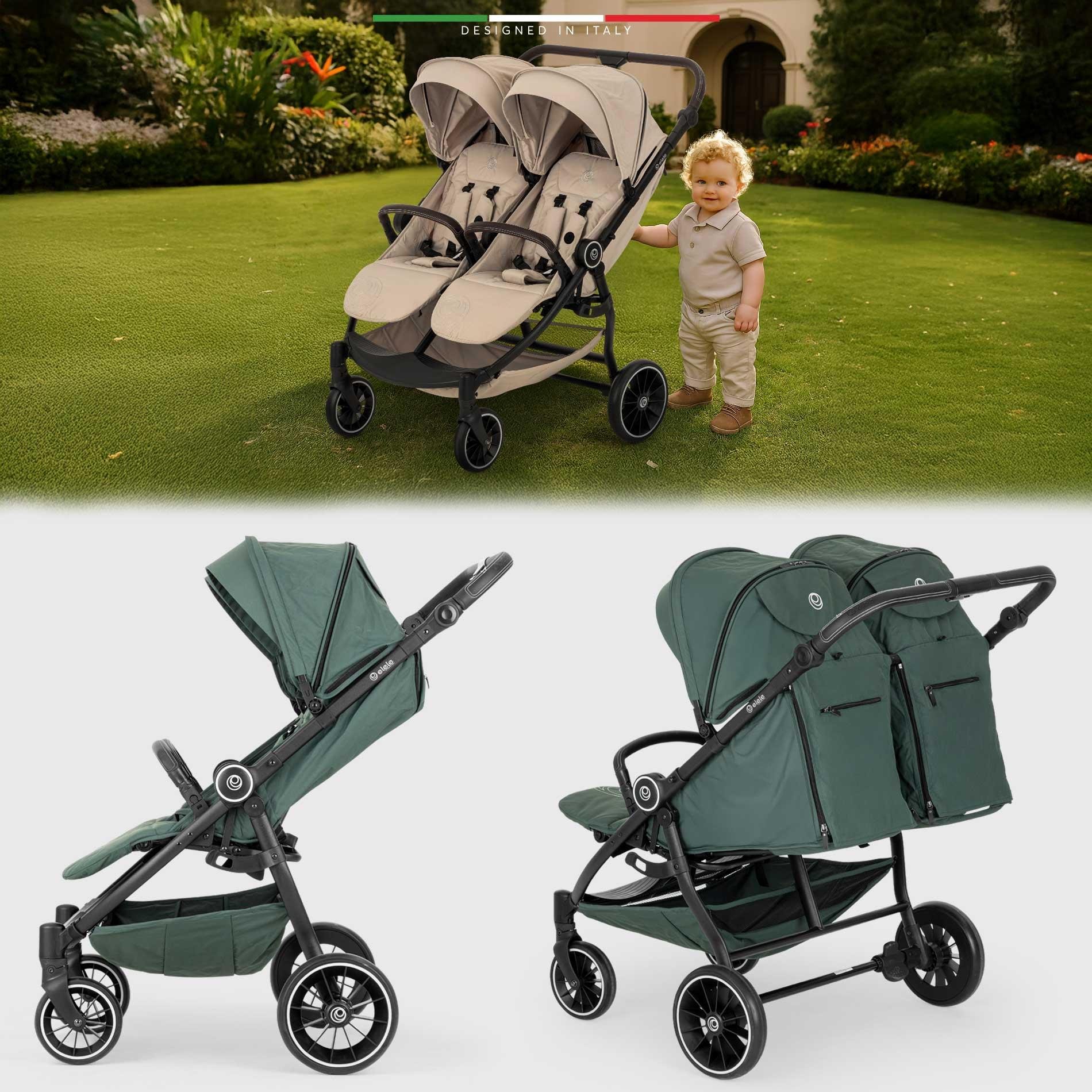 Elele Gemelli Yan Yana İkiz Bebek Arabası Yeşil