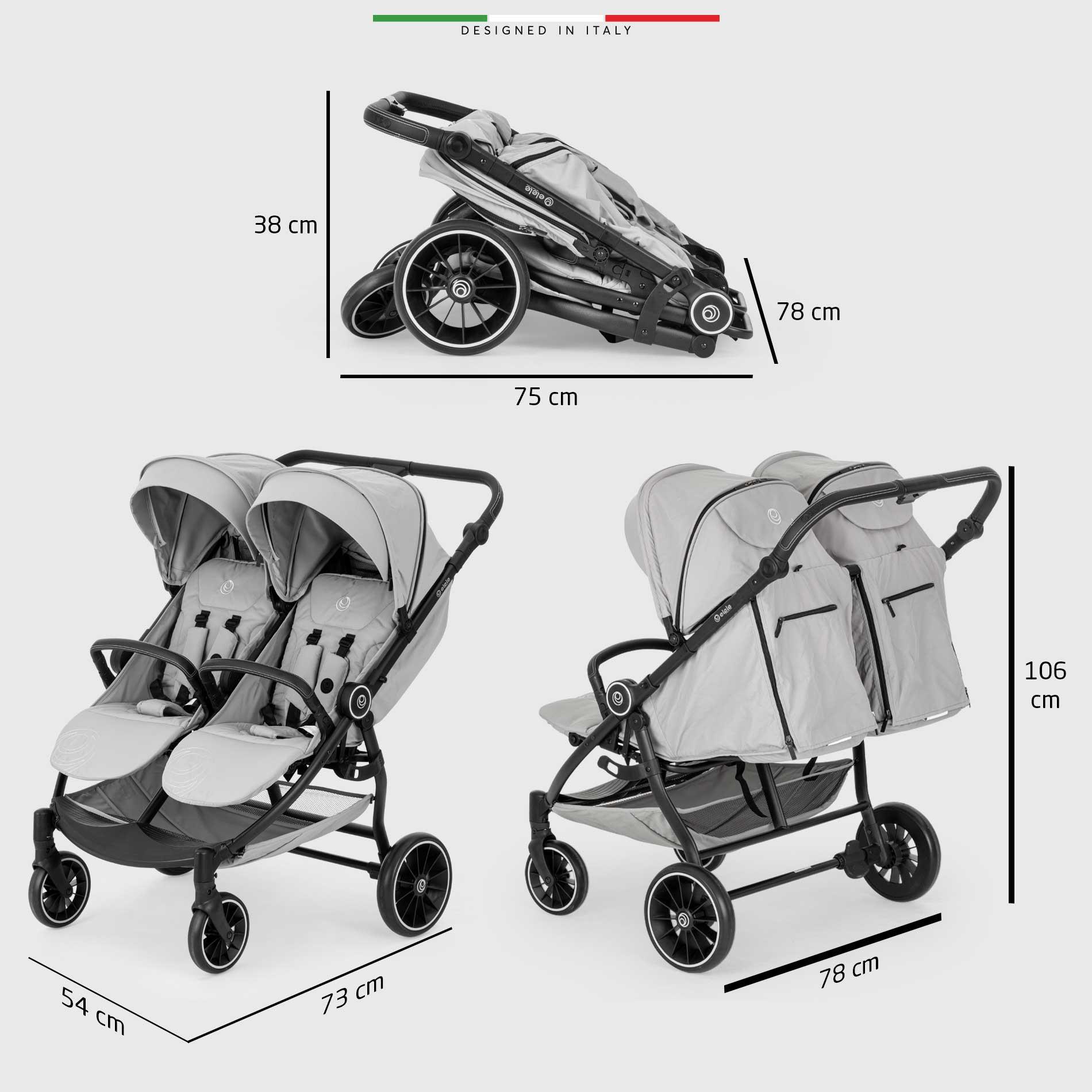 Elele Gemelli Yan Yana İkiz Bebek Arabası Yeşil
