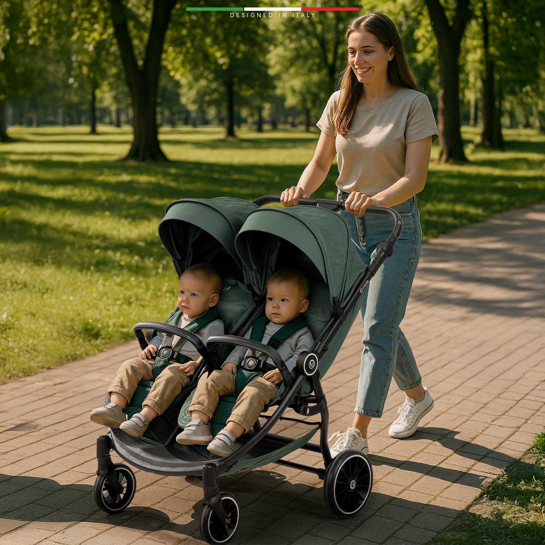 Elele Gemelli Yan Yana İkiz Bebek Arabası Yeşil