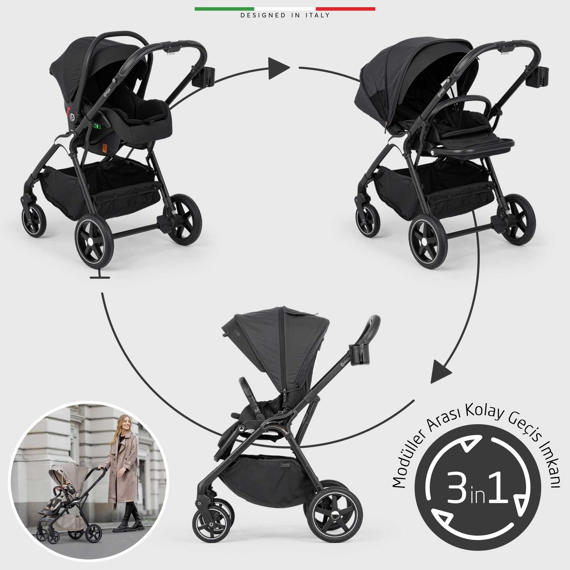 Elele Hera Travel Sistem Bebek Arabası Silver Siyah