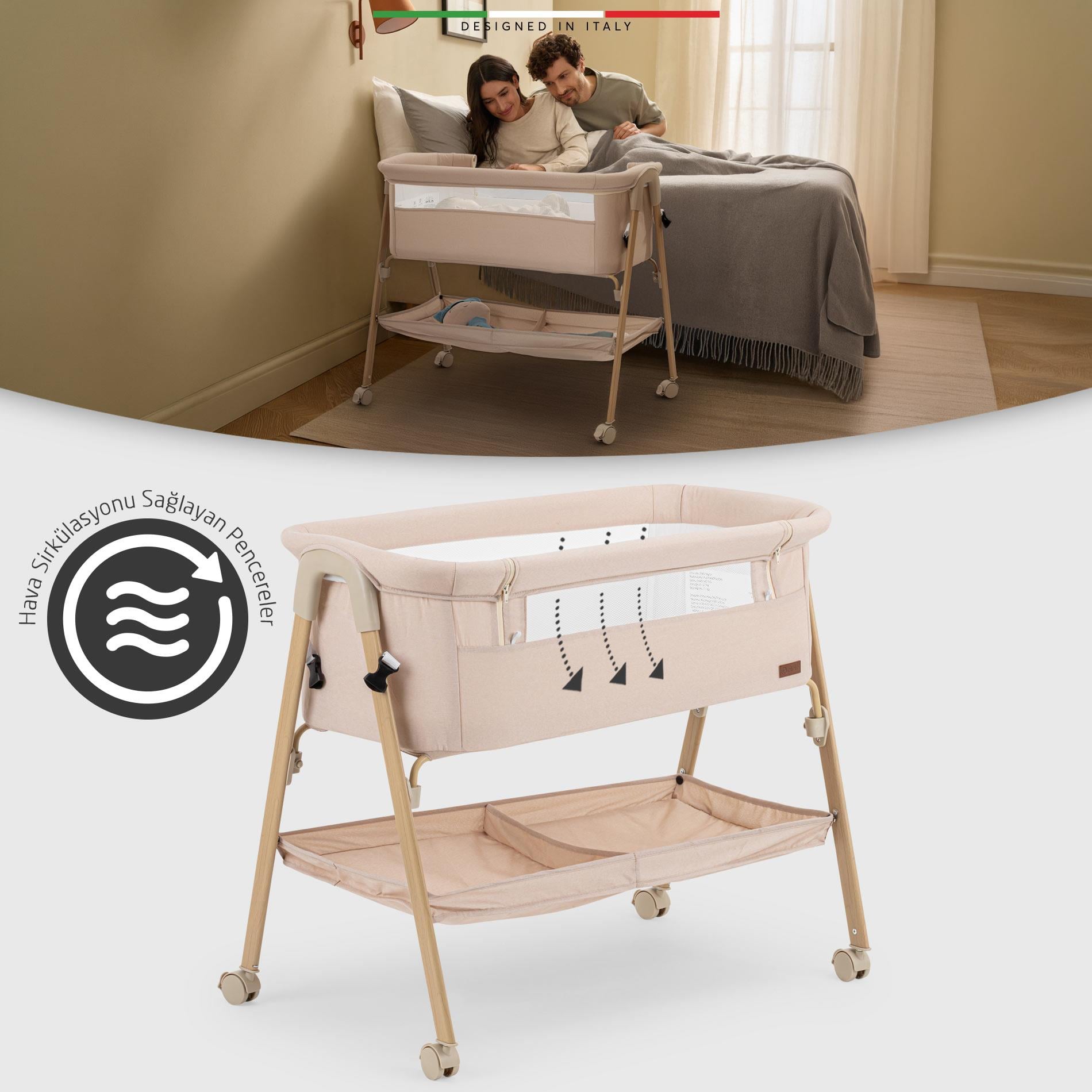 Elele Legno Anne Yanı Beşik ve Bebek Beşiği Bej