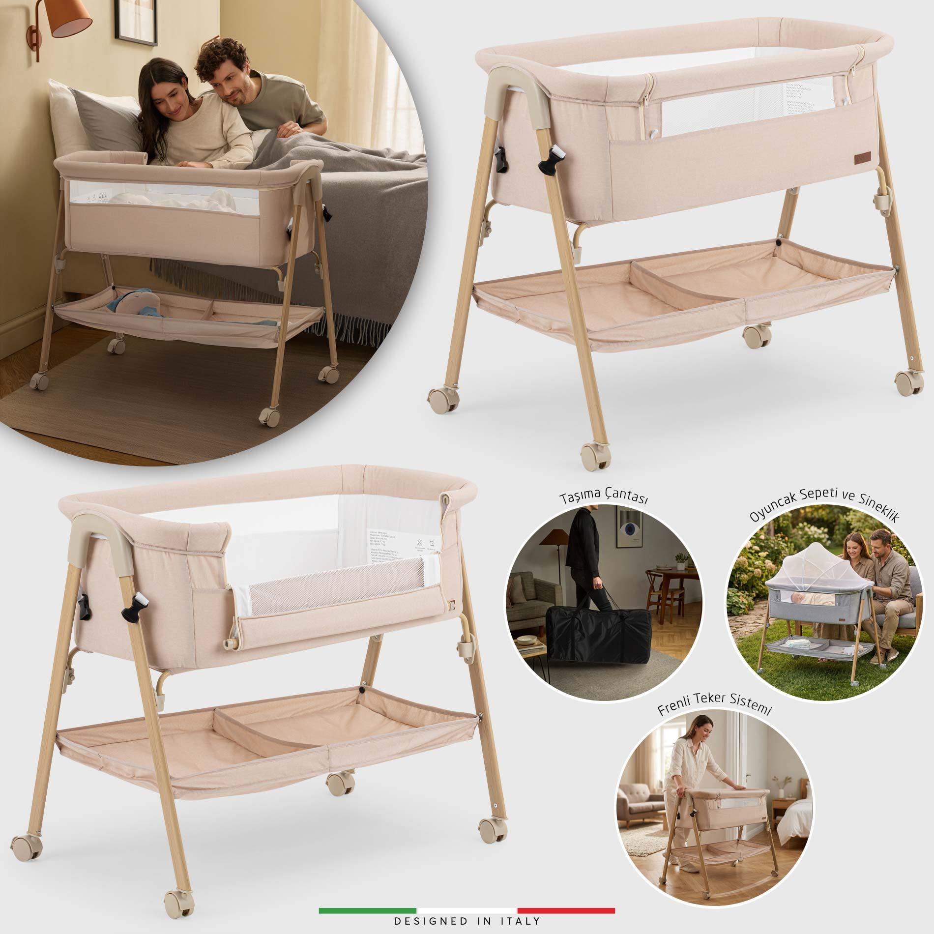 Elele Legno Anne Yanı Beşik ve Bebek Beşiği Bej