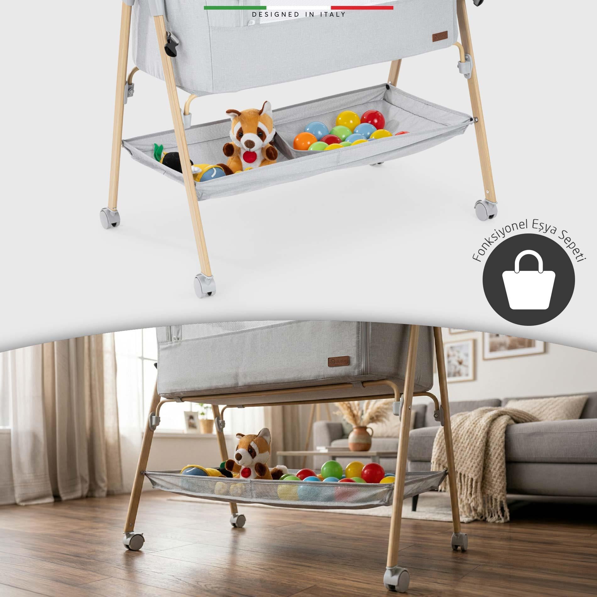 Elele Legno Anne Yanı Beşik ve Bebek Beşiği Gri