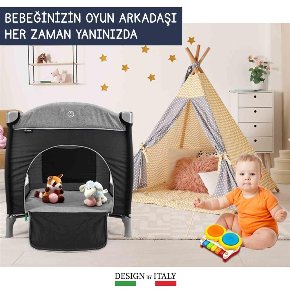 Elele Lucca Oyun Parkı Park Yatak 70x110 cm Siyah-Gri
