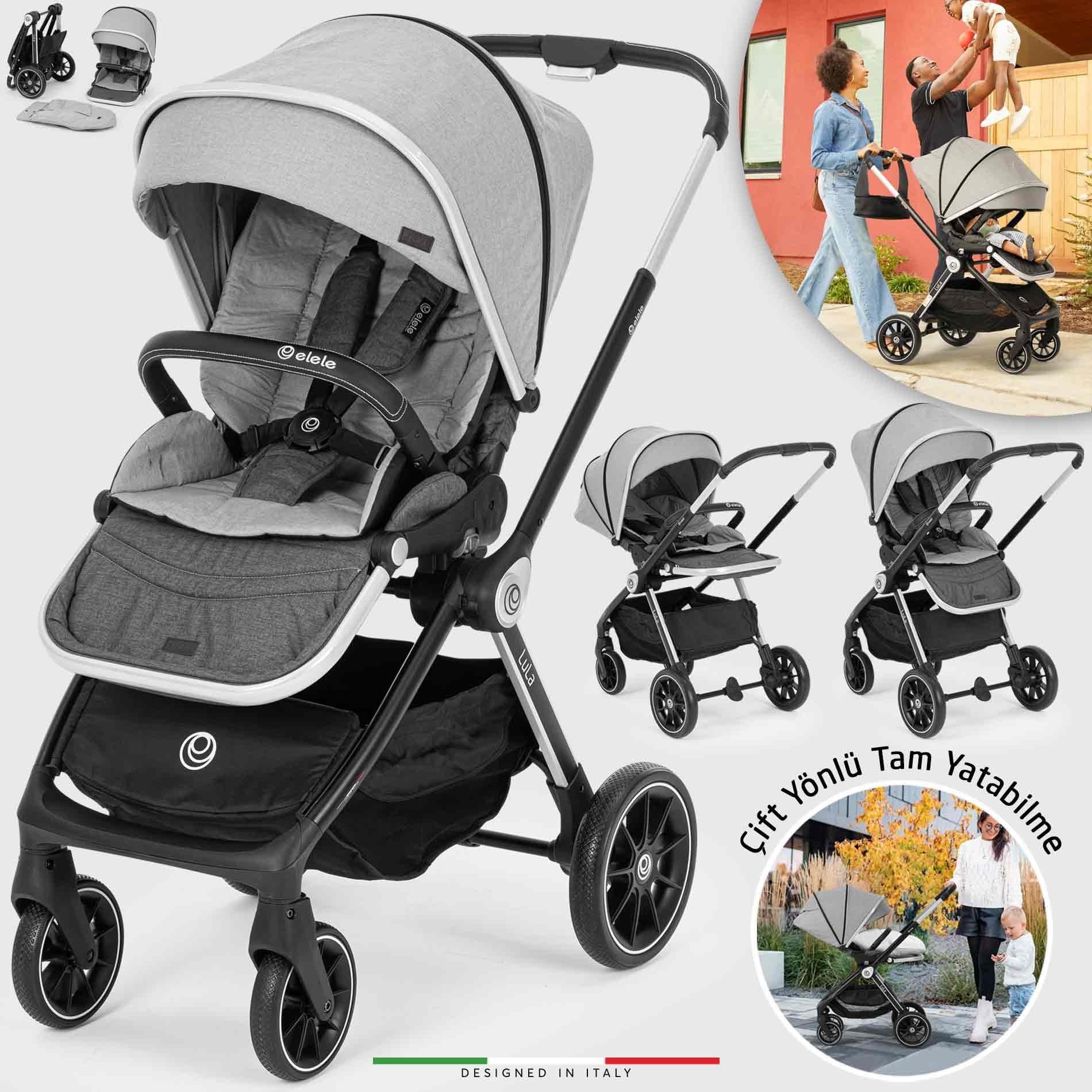 Elele Lula Çift Yönlü Bebek Arabası Gri-Siyah