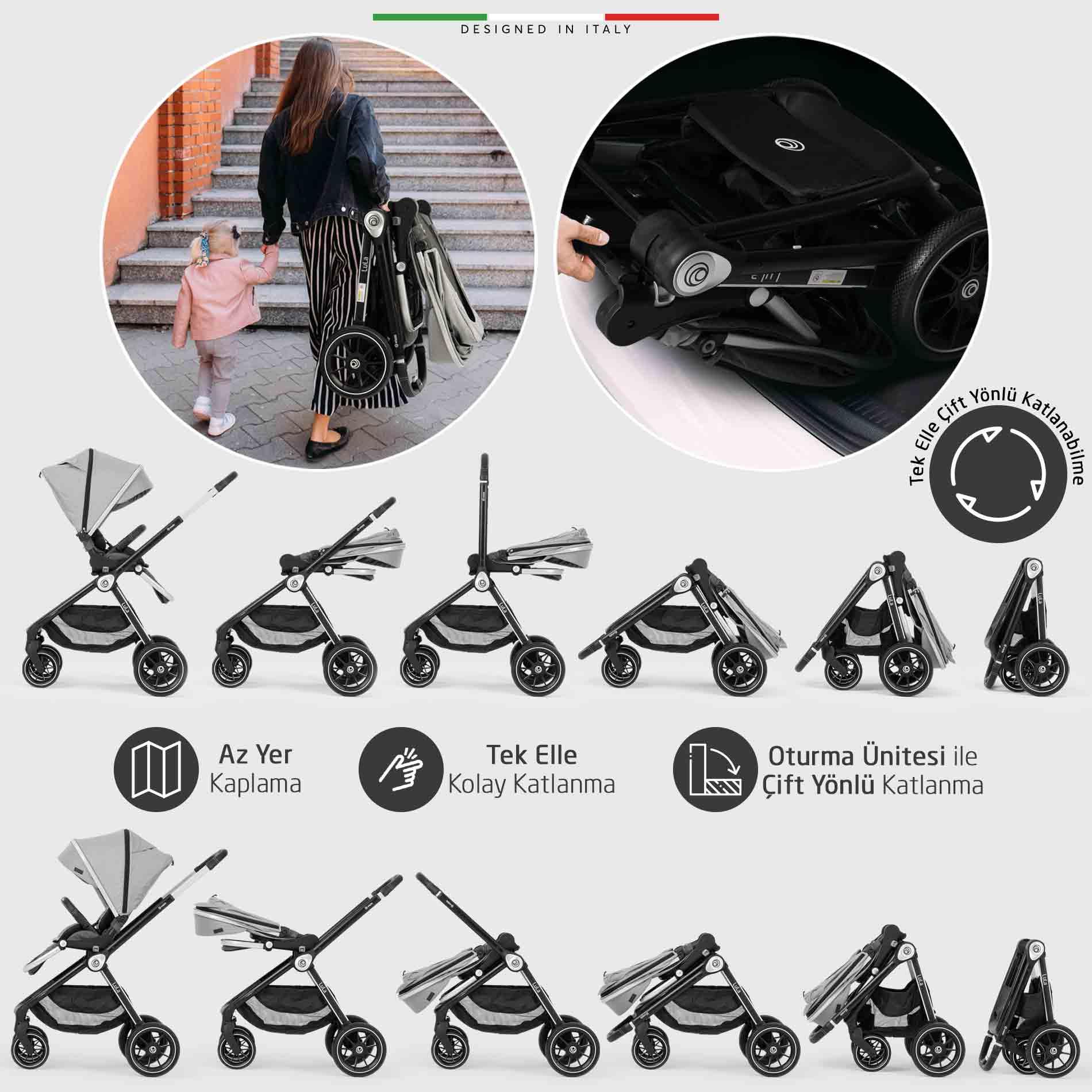 Elele Lula Çift Yönlü Bebek Arabası Siyah-Gri