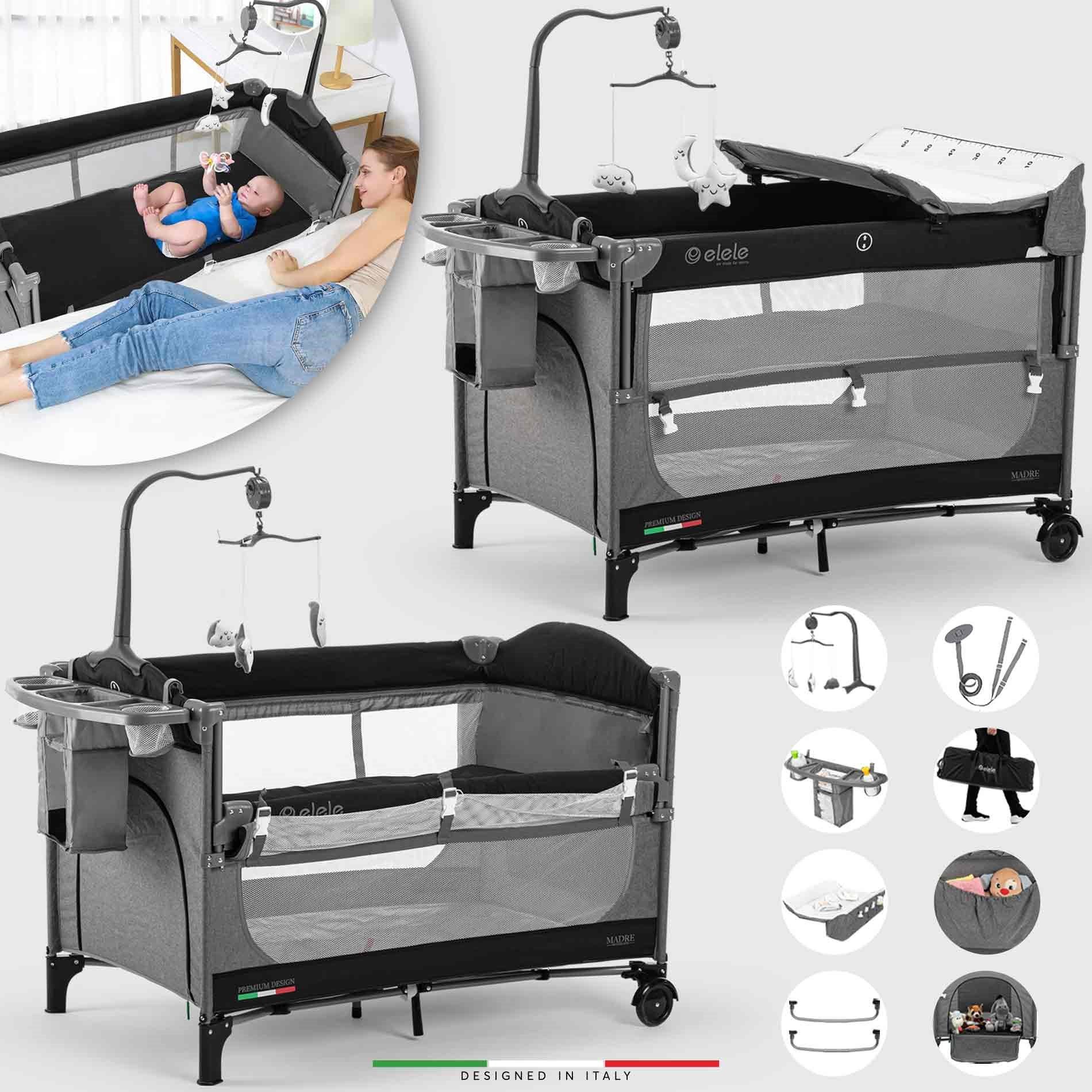 Elele Madre Anne Yanı Park Yatak Oyun Parkı 70x110 cm Gri-Siyah