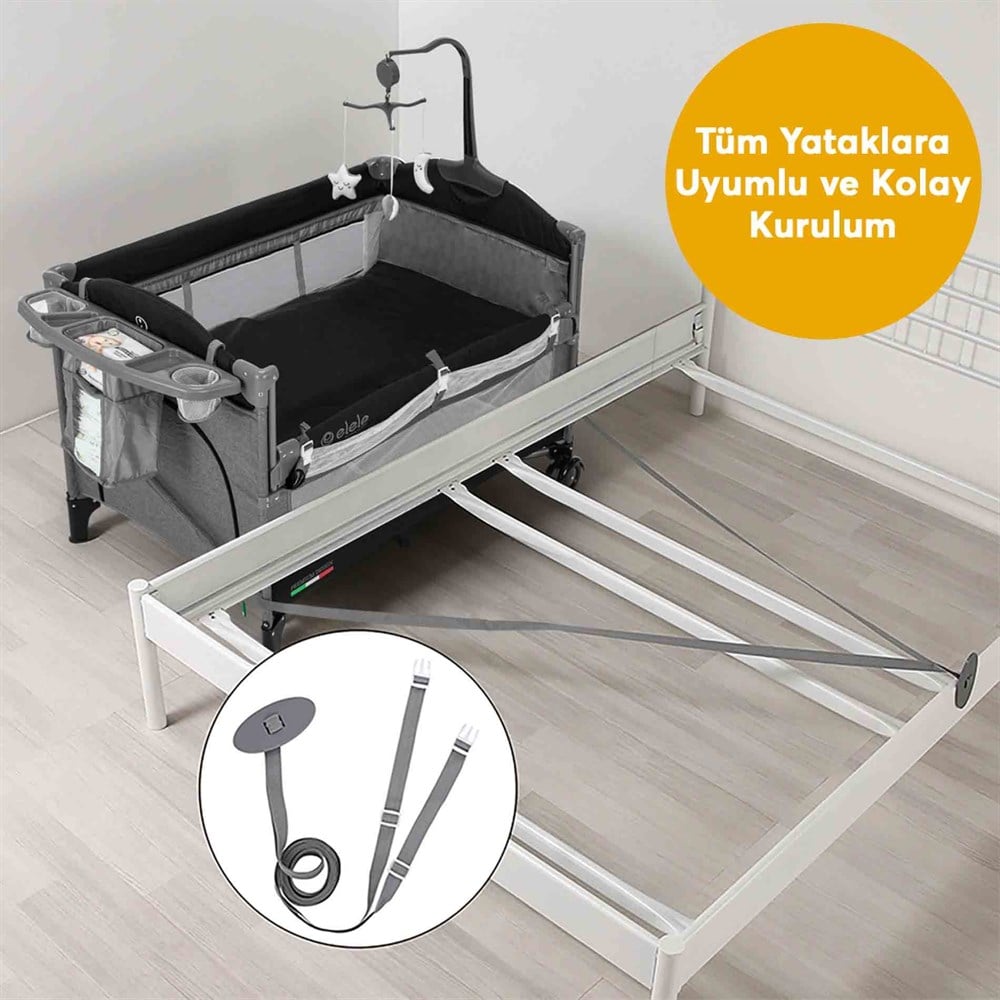 Elele Madre Anne Yanı Park Yatak Oyun Parkı 70x110 cm Siyah-Gri