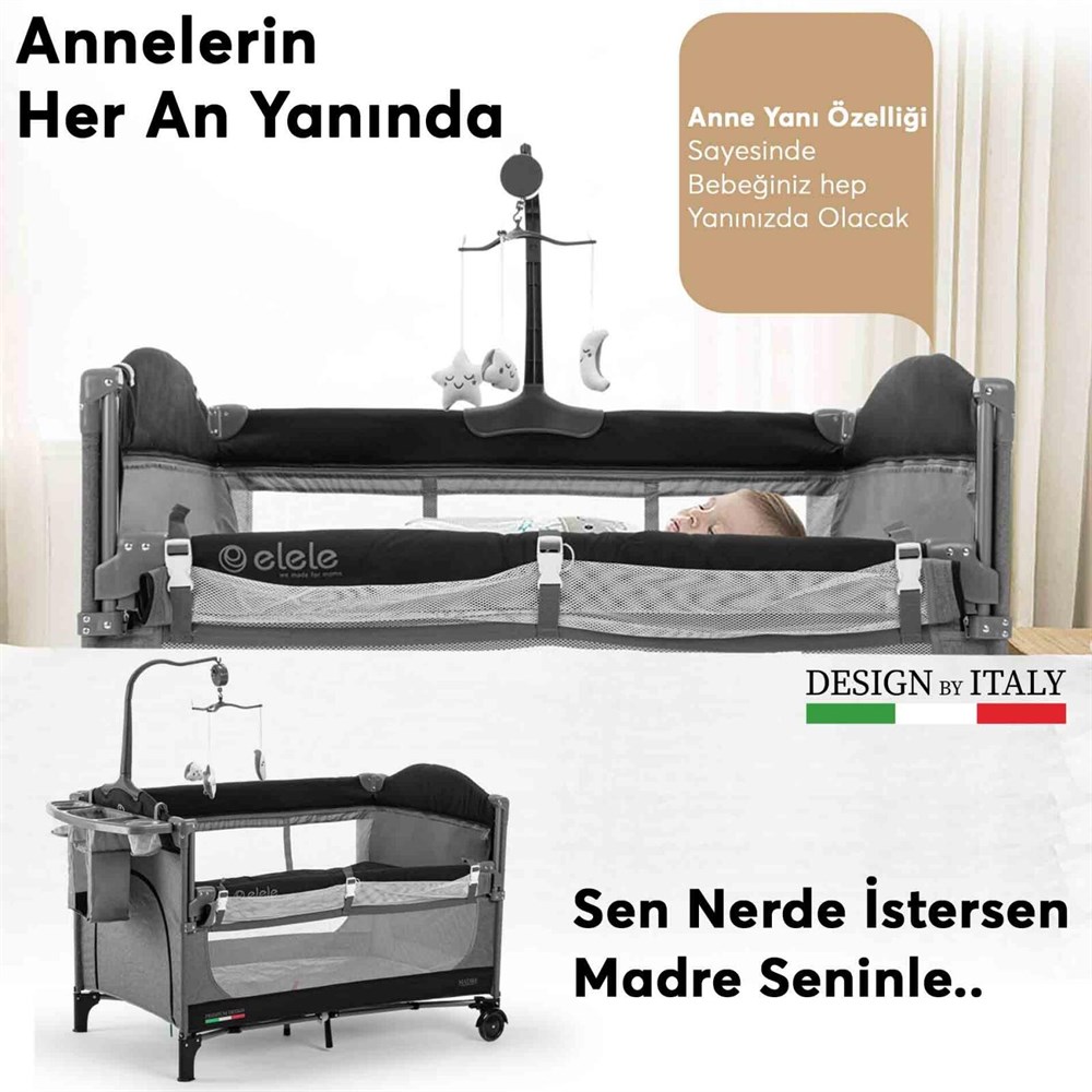 Elele Madre Anne Yanı Park Yatak Oyun Parkı 70x110 cm Kahverengi