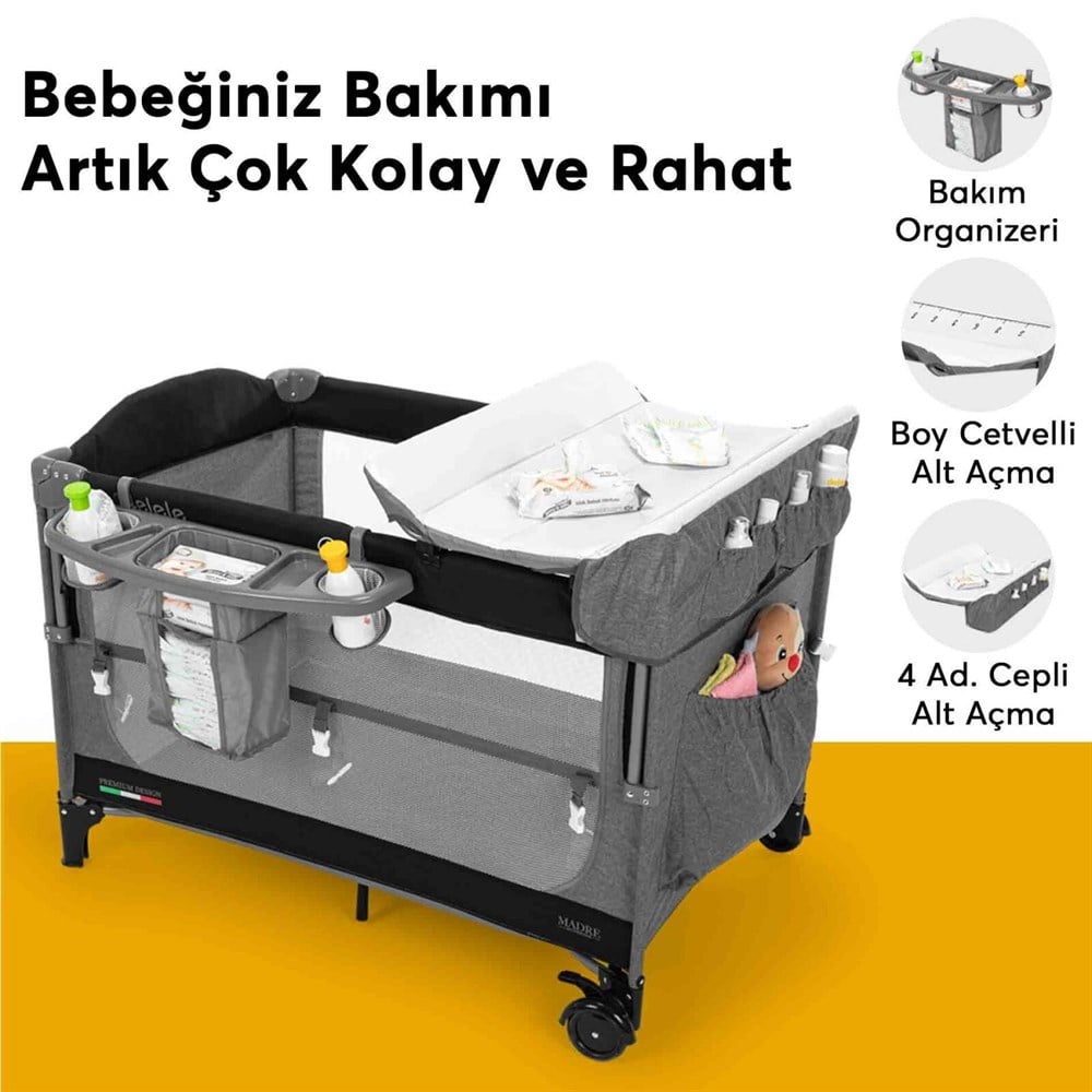 Elele Madre Anne Yanı Park Yatak Oyun Parkı 70x110 cm Kahverengi