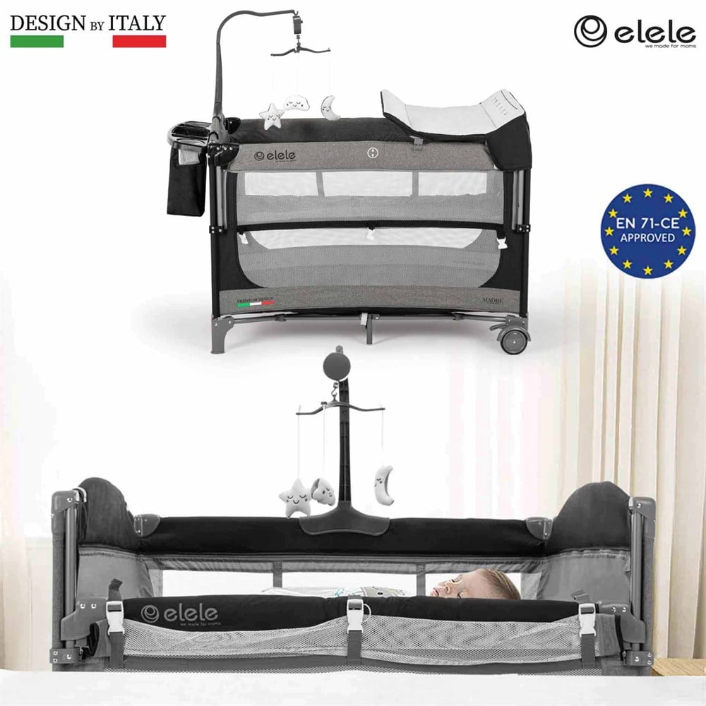 Elele Madre Anne Yanı Park Yatak Oyun Parkı 70x110 cm Siyah-Gri