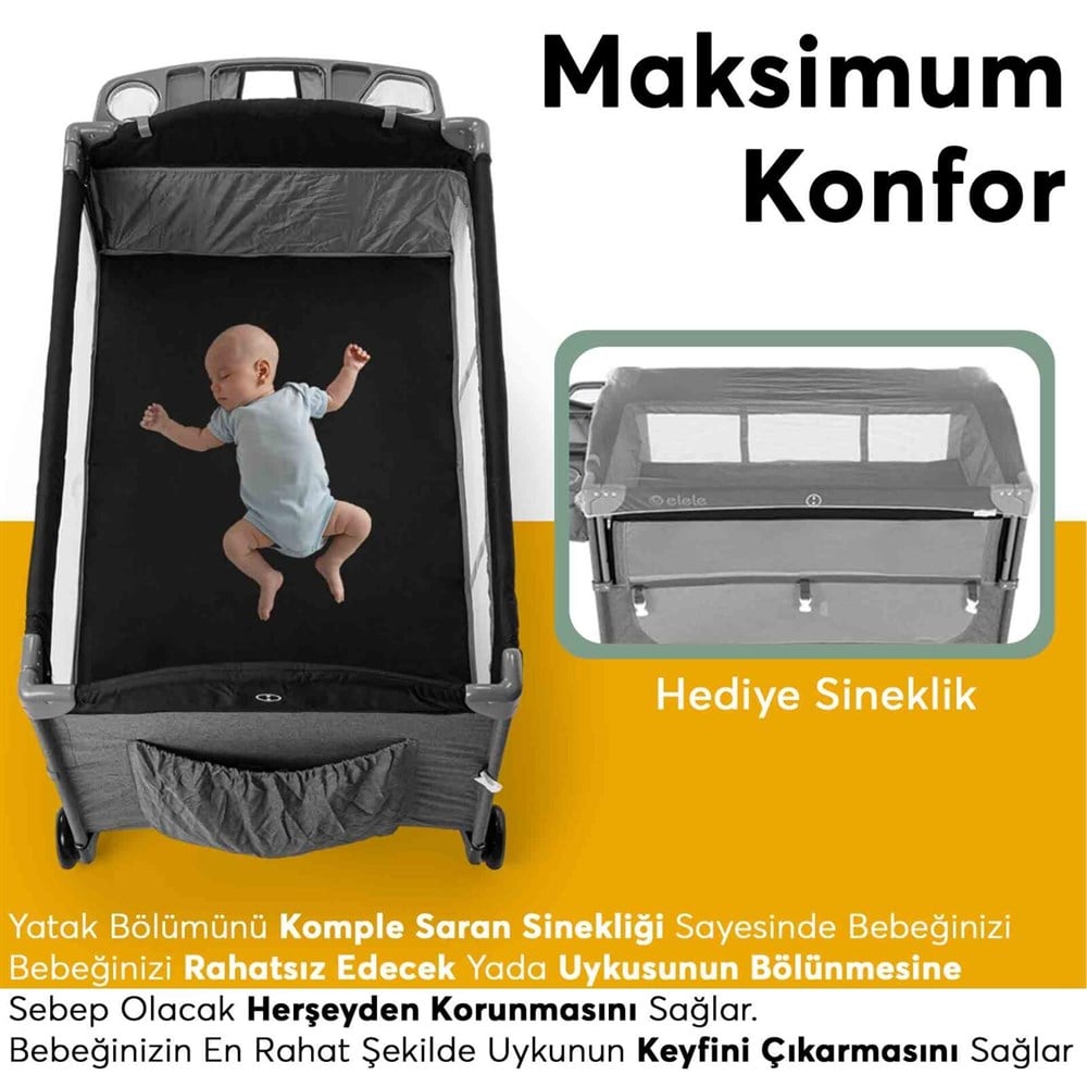 Elele Madre Anne Yanı Park Yatak Oyun Parkı 70x110 cm Kahverengi