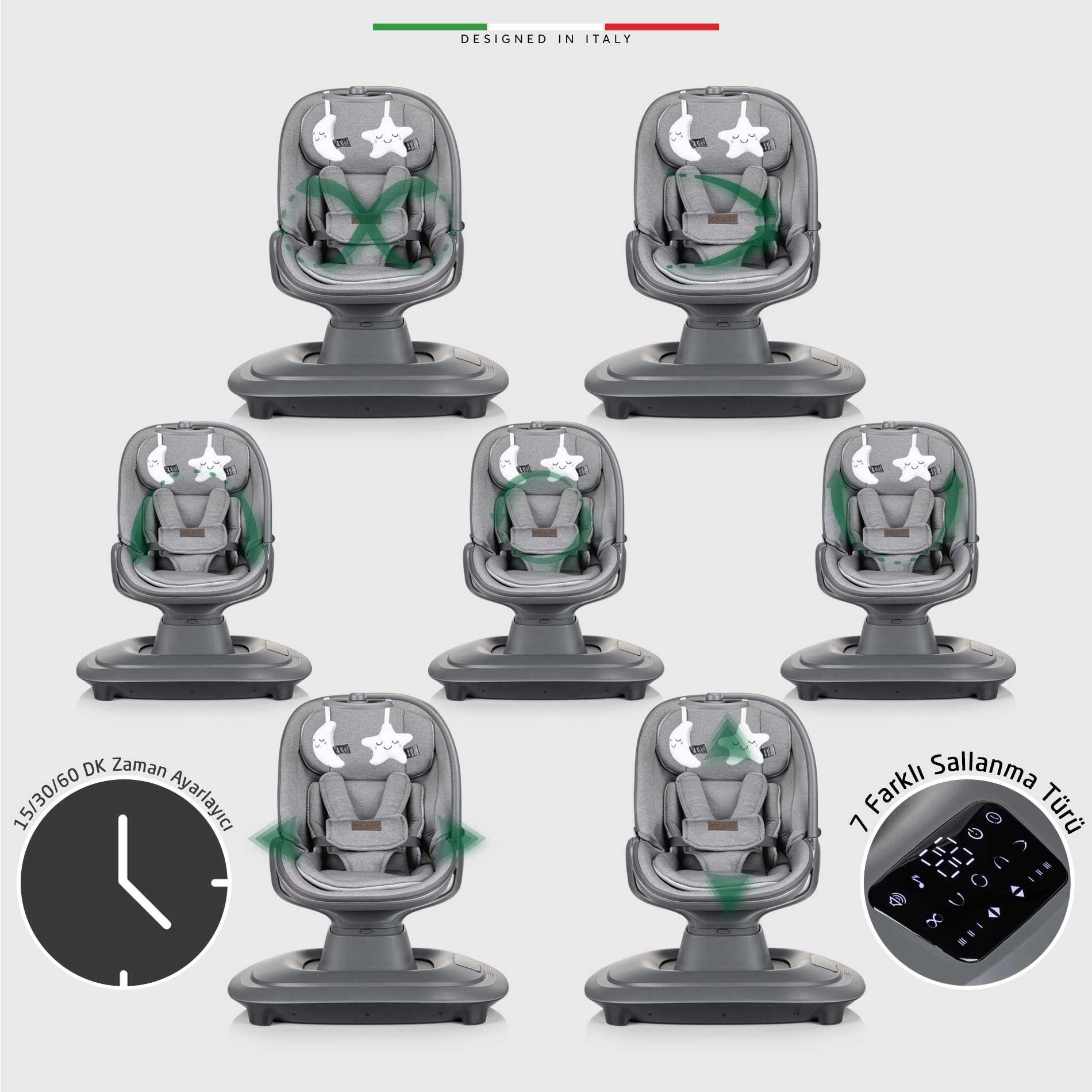 Elele Materno Premium Elektrikli Otomatik Sallanan Ana Kucağı Kademeli Gri