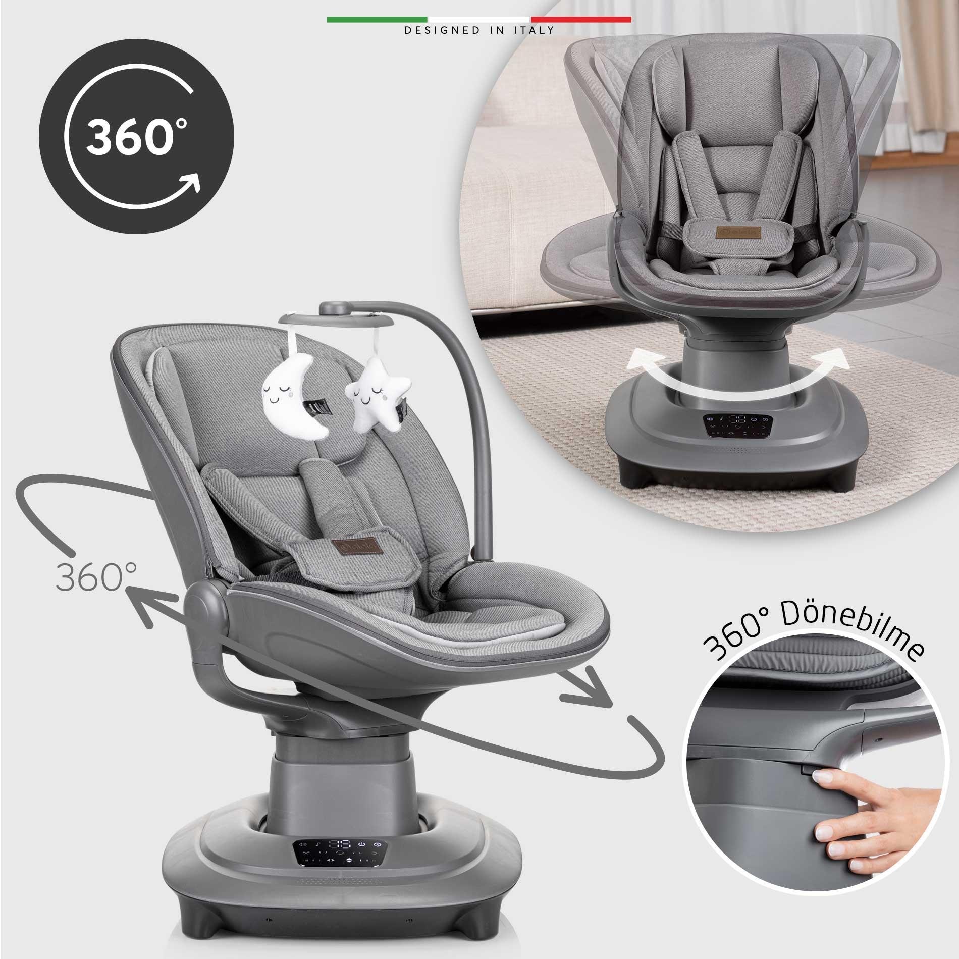 Elele Materno Premium Elektrikli Otomatik Sallanan Ana Kucağı Kademeli Gri