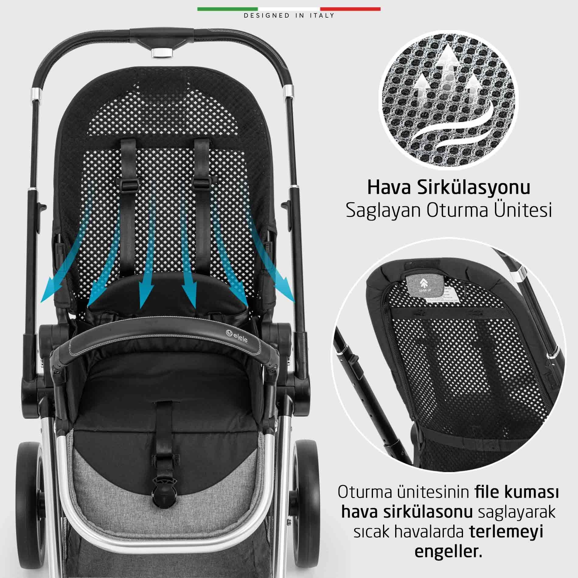 Elele Mido 2 Çift Yönlü Bebek Arabası Silver Siyah-Gri