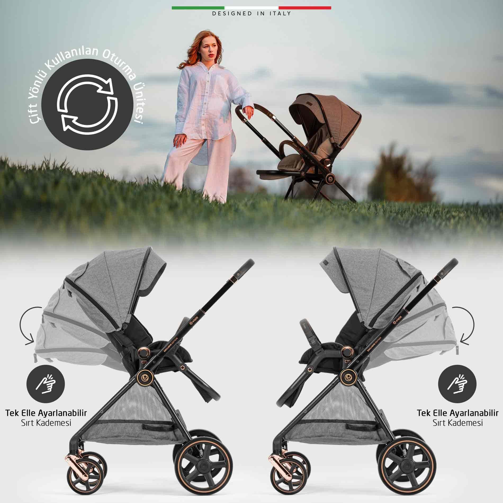 Elele Mido 2 Travel Sistem Bebek Arabası Rose Siyah-Gri