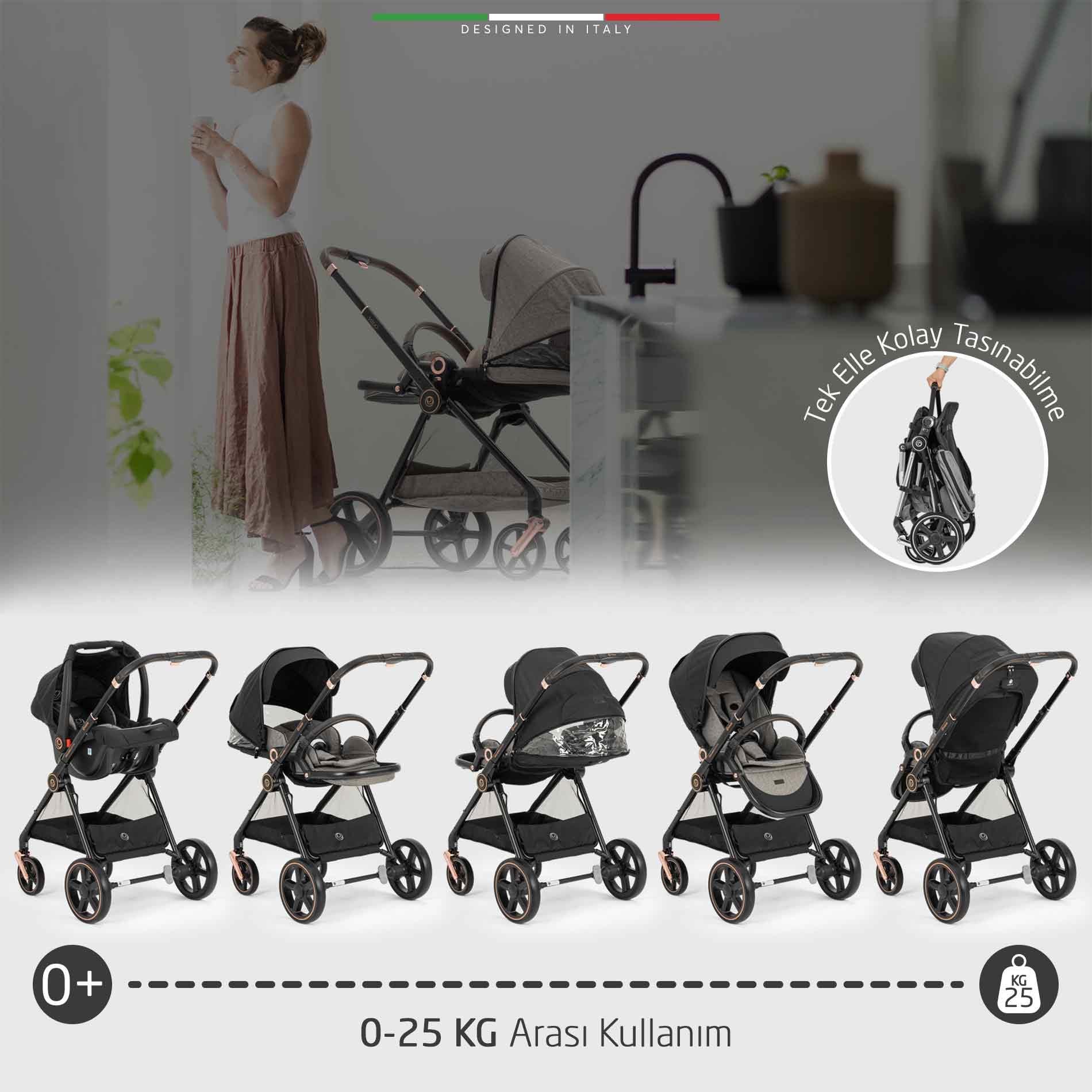 Elele Mido 2 Travel Sistem Bebek Arabası Rose Siyah-Gri