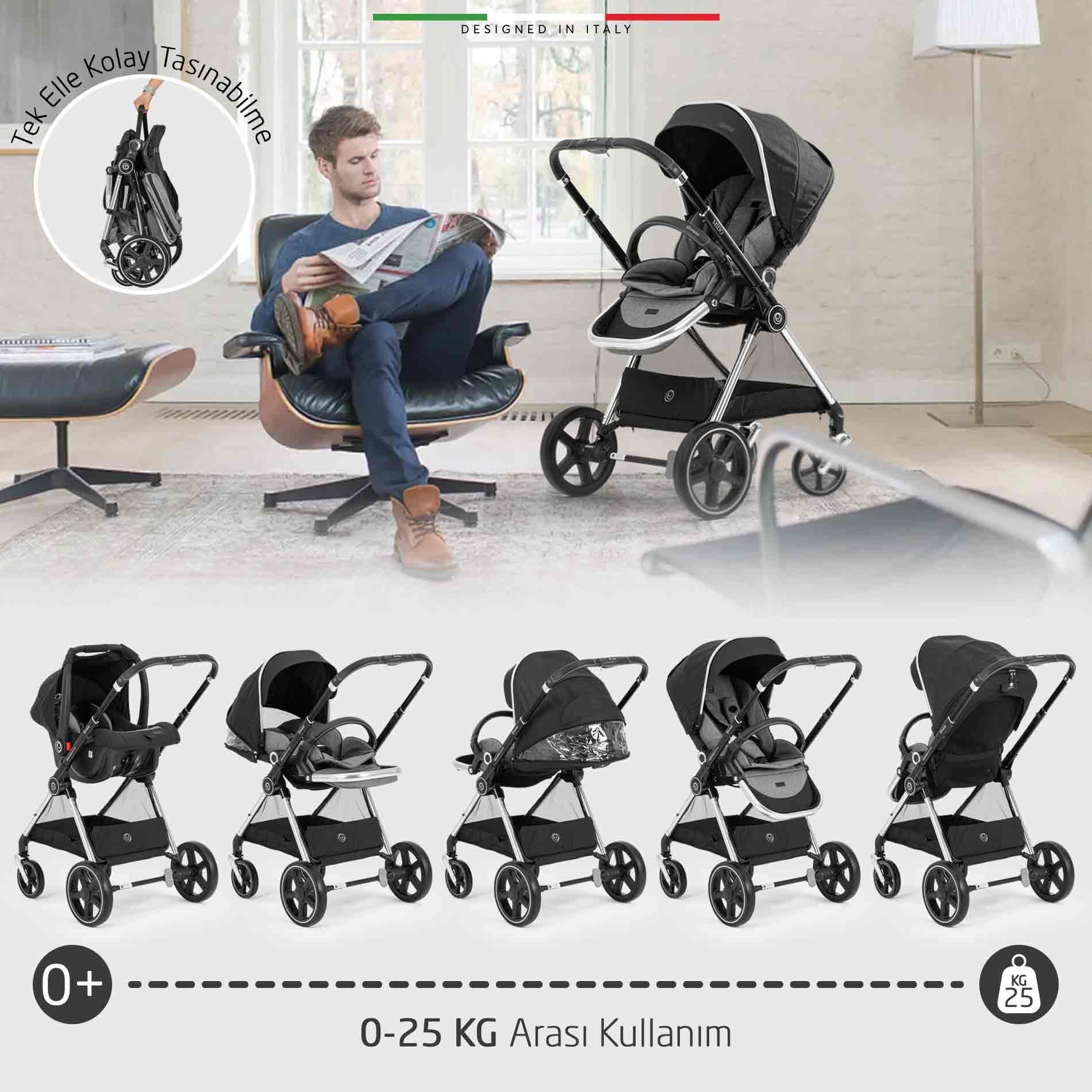 Elele Mido 2 Travel Sistem Bebek Arabası Silver Siyah-Gri