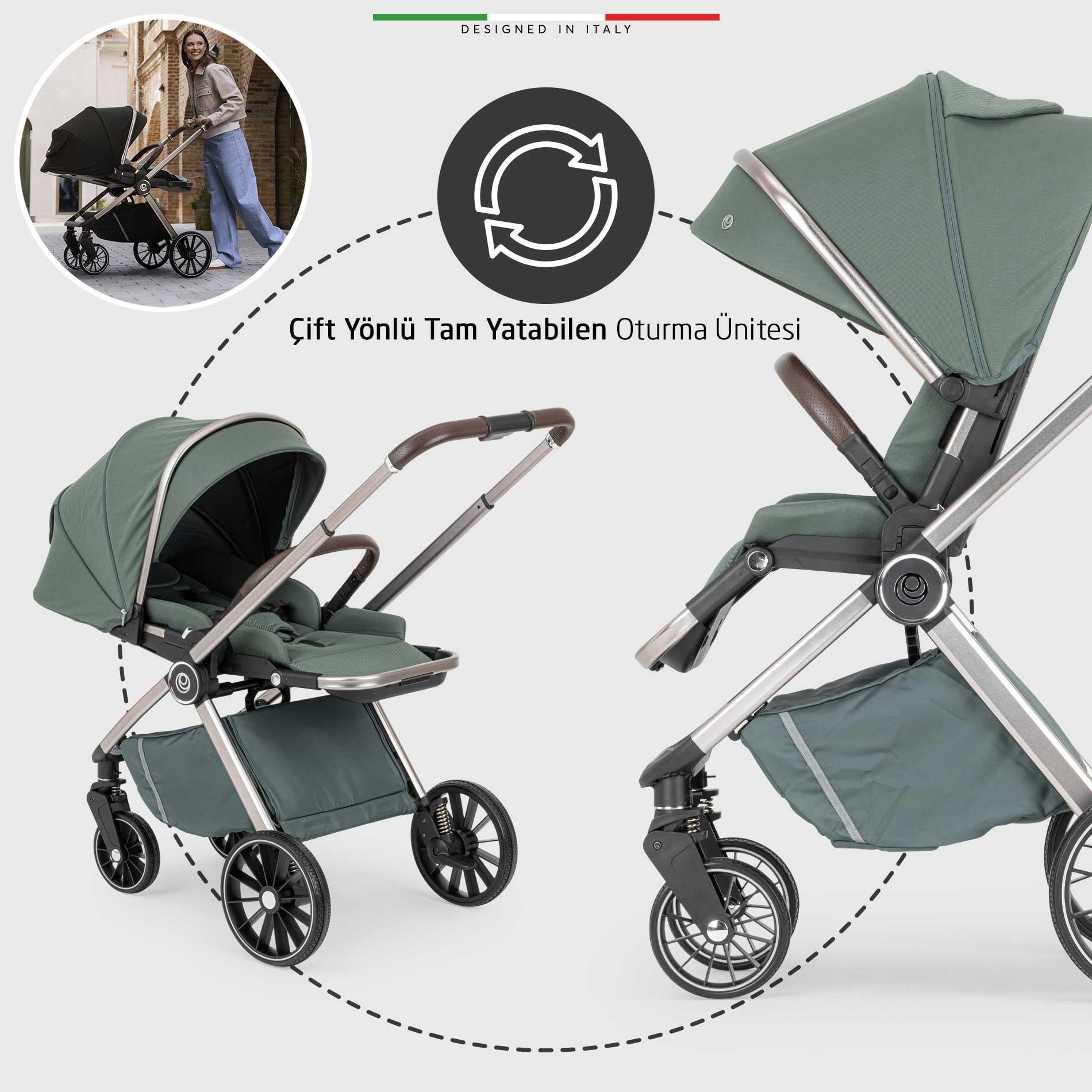 Elele Milazzo Premium Çift Yönlü Bebek Arabası Yeşil