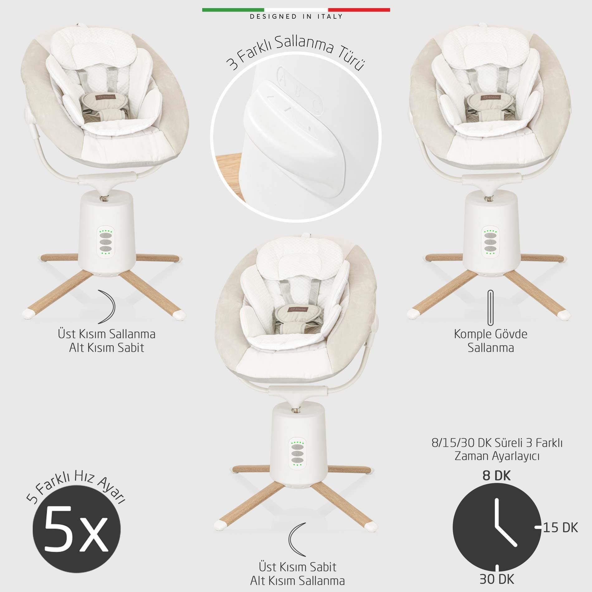 Elele Mio Elektrikli Otomatik Sallanan Ana Kucağı Kademeli Bej