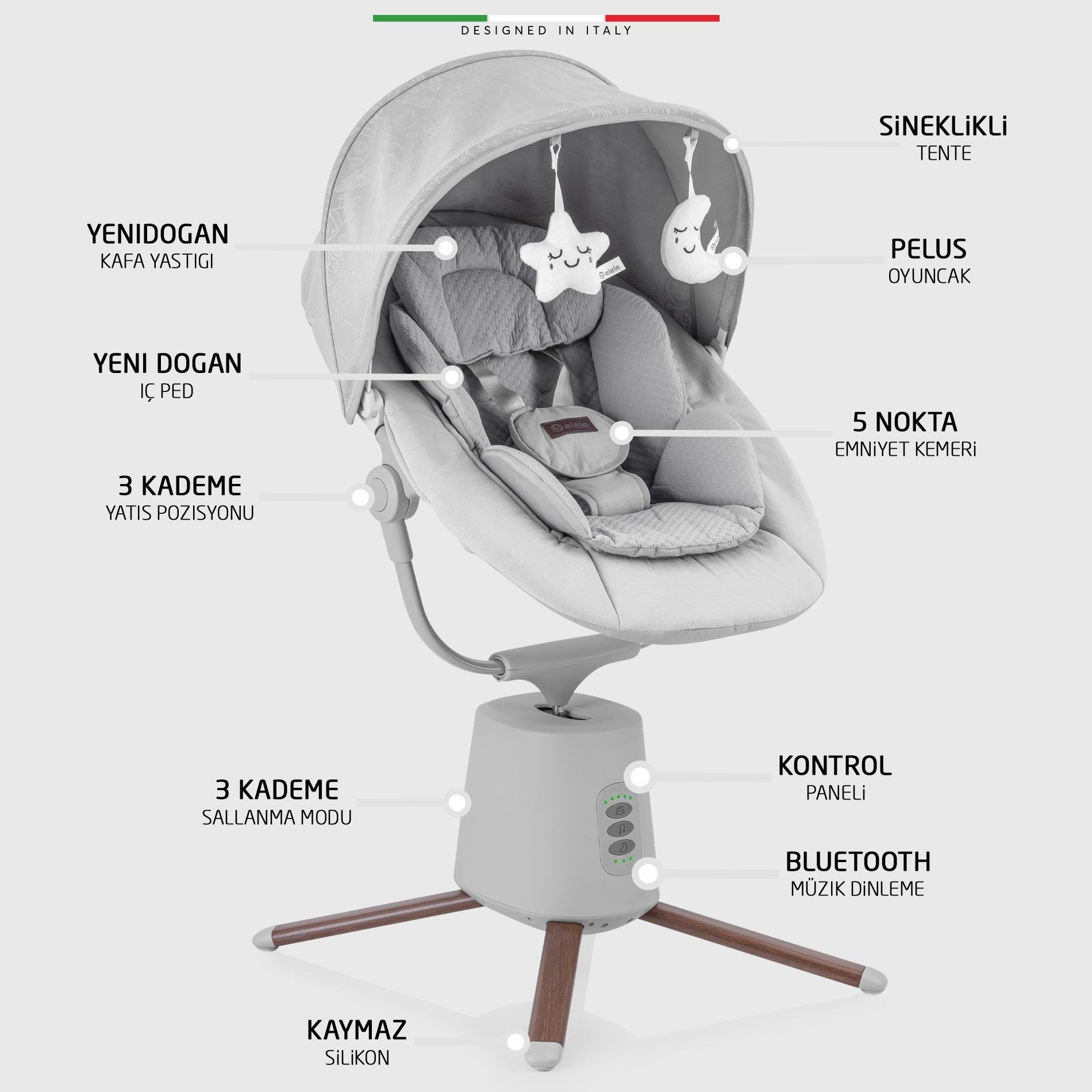 Elele Mio Elektrikli Otomatik Sallanan Ana Kucağı Kademeli Bej