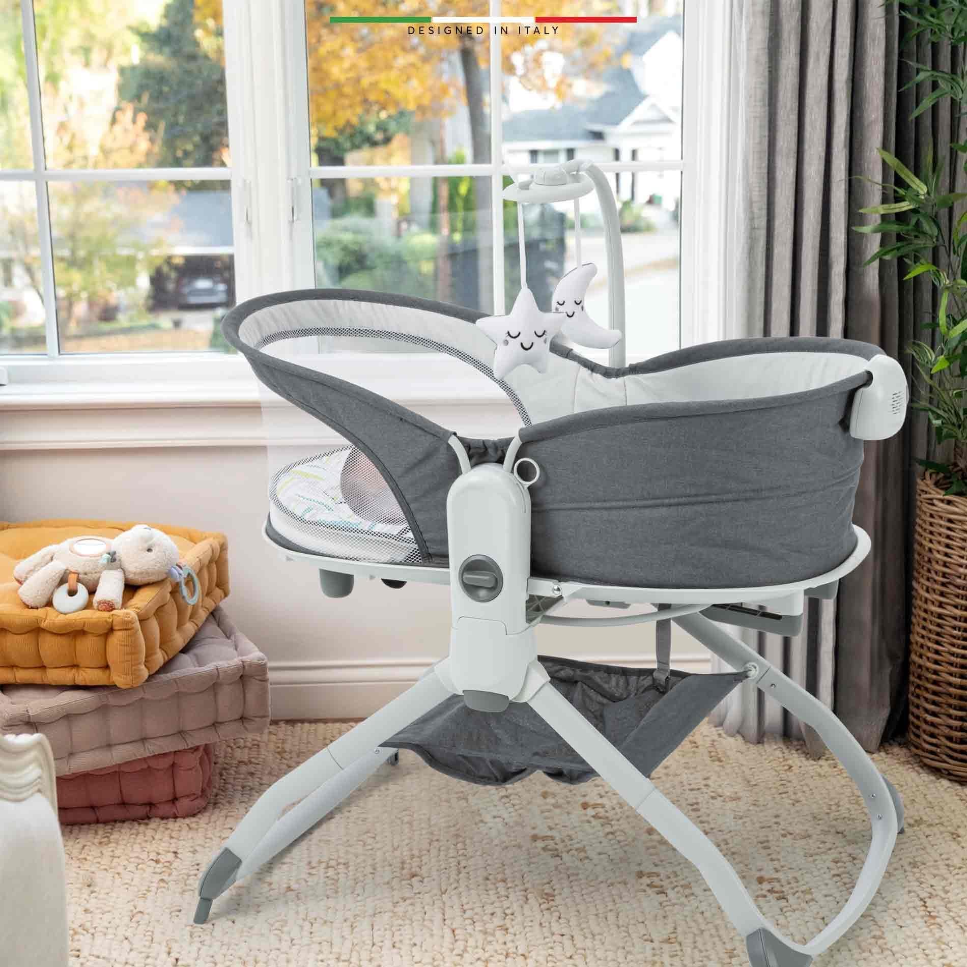 Elele Mira 6in1 Anne Yanı Beşik ve Ana Kucağı Sallanan Müzikli Titreşimli Kademeli Koyu Gri