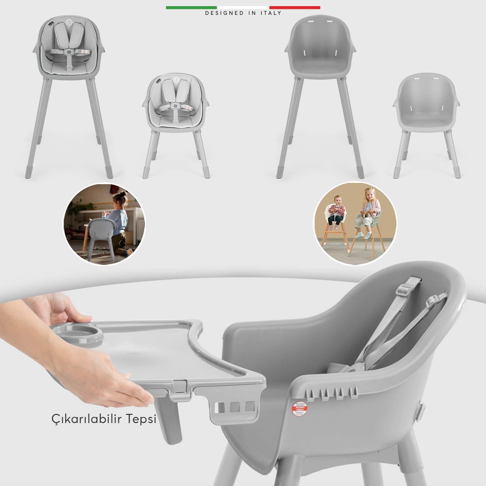Elele Misto 4in1 Bebek Mama Sandalyesi ve Mama Oturağı İç Pedli Gri