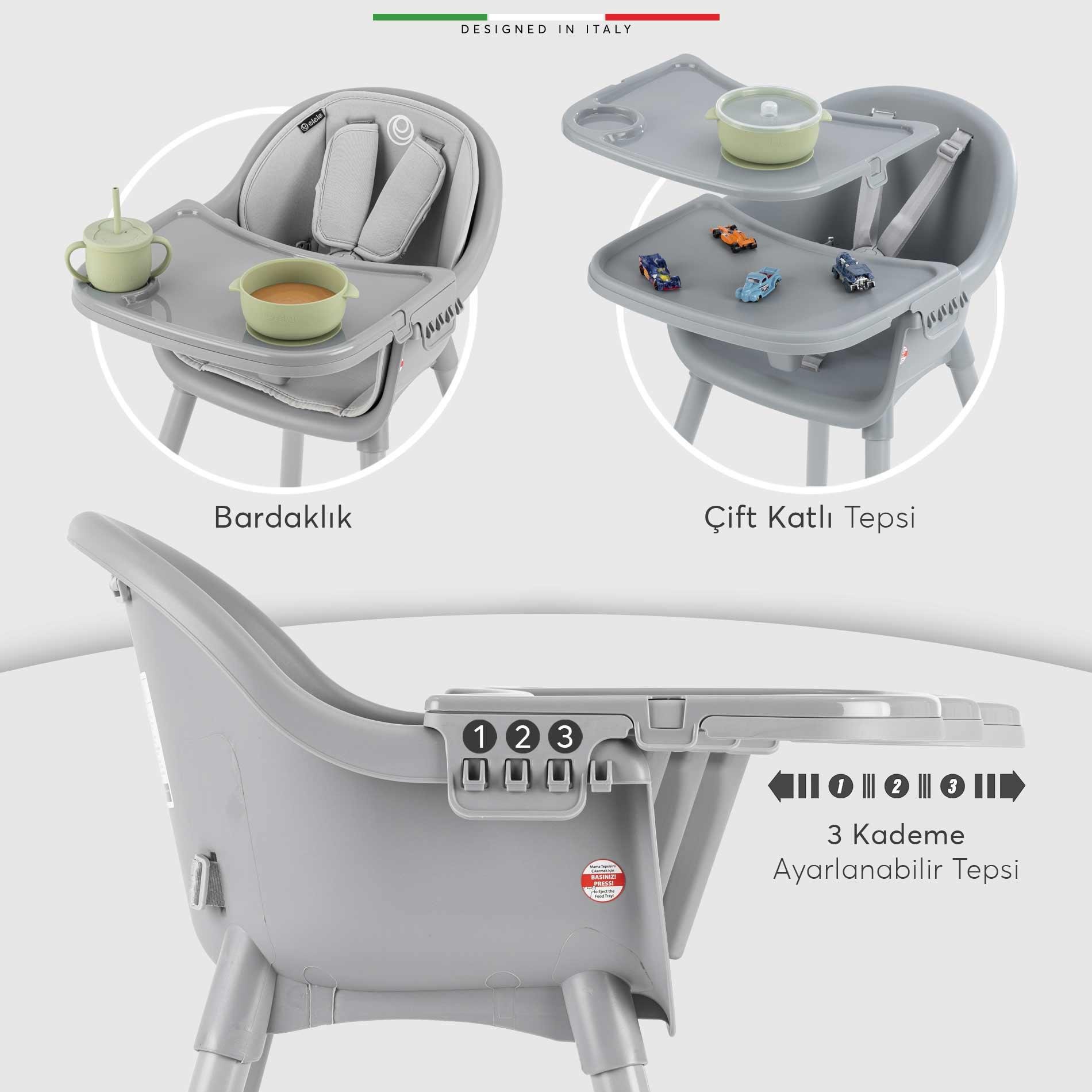 Elele Misto 4in1 Bebek Mama Sandalyesi ve Mama Oturağı İç Pedli Gri