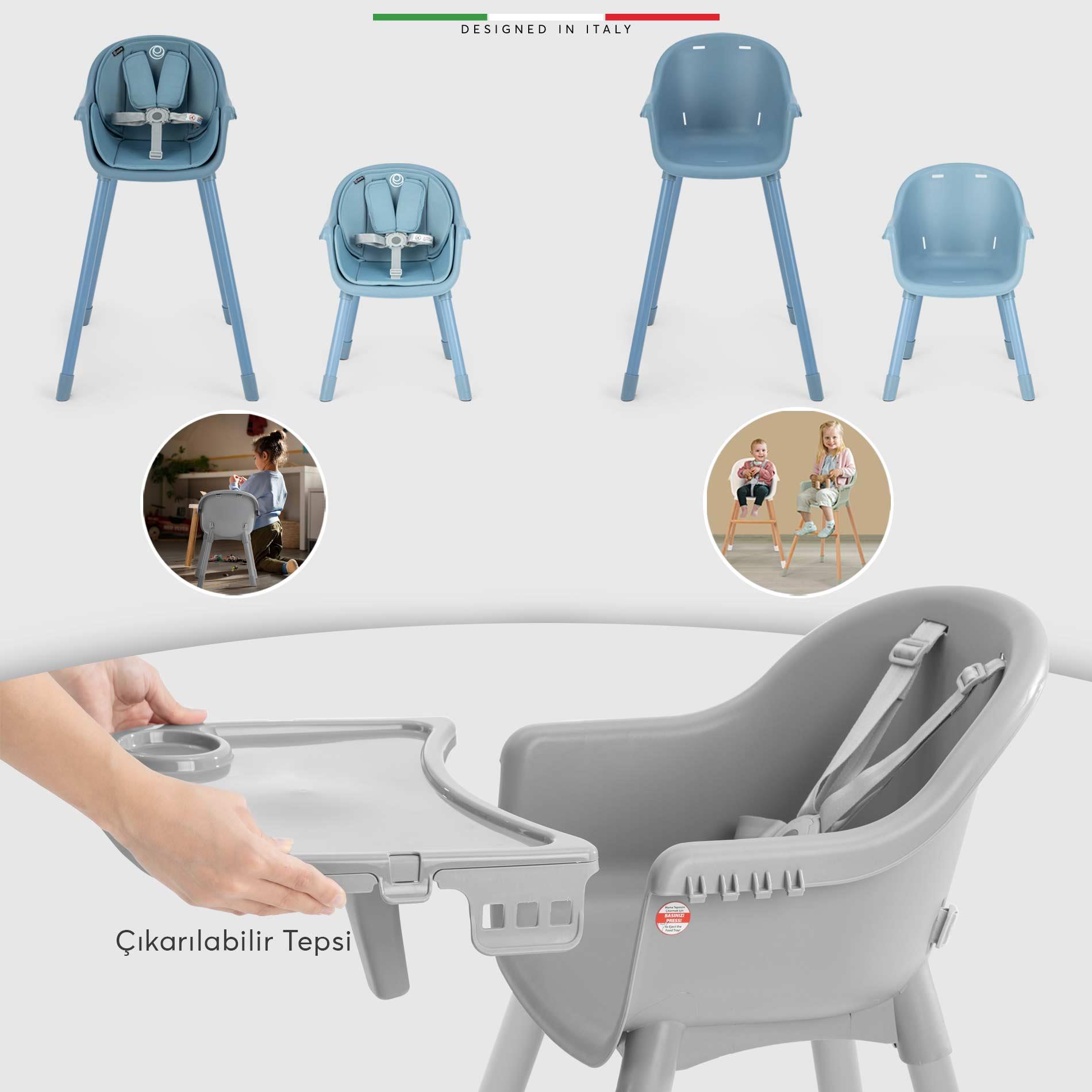 Elele Misto 4in1 Bebek Mama Sandalyesi ve Mama Oturağı İç Pedli Mavi