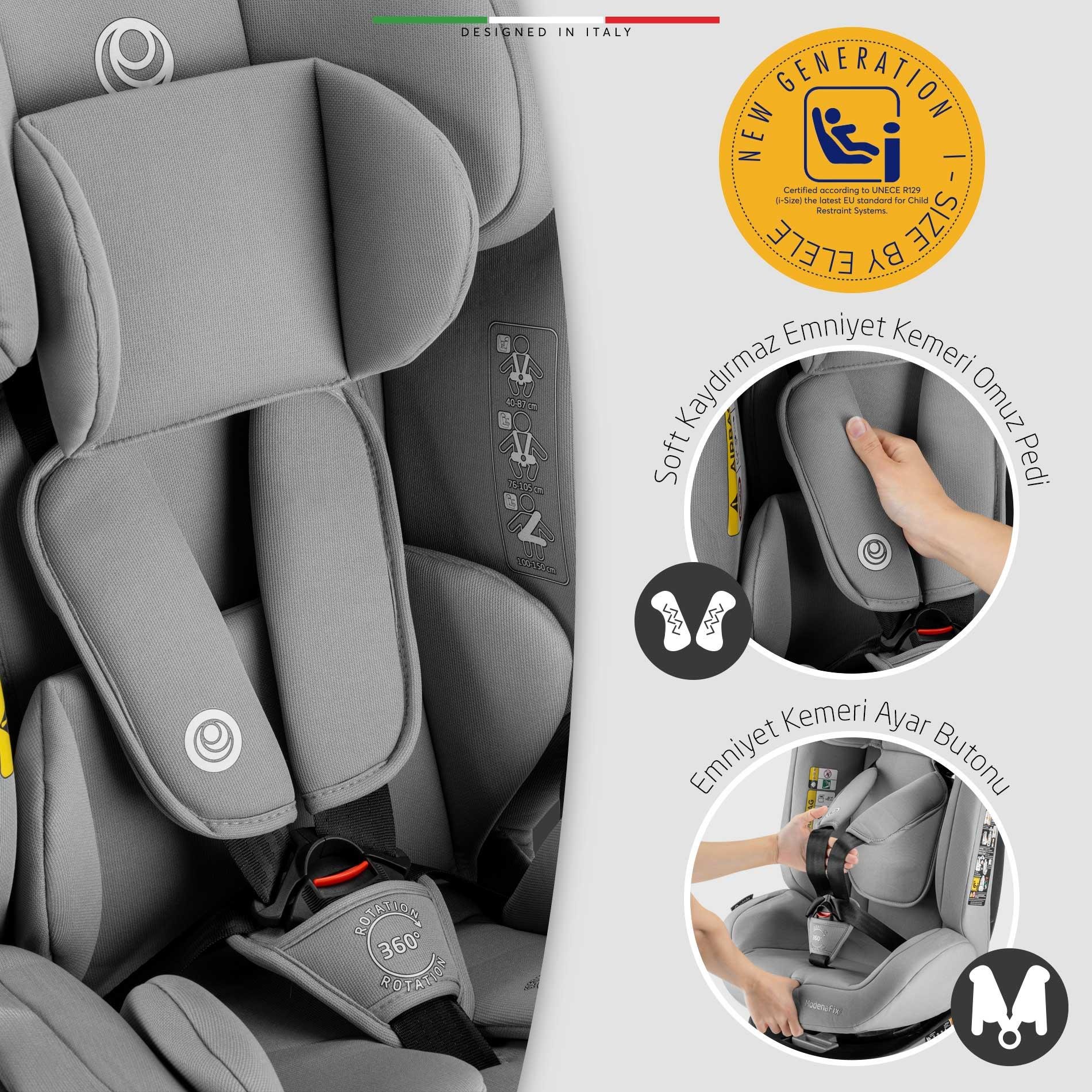 Elele ModenaFix 2 360° Dönen I-Size Oto Koltuğu İsoFix 40-150 CM 0-36 KG Siyah