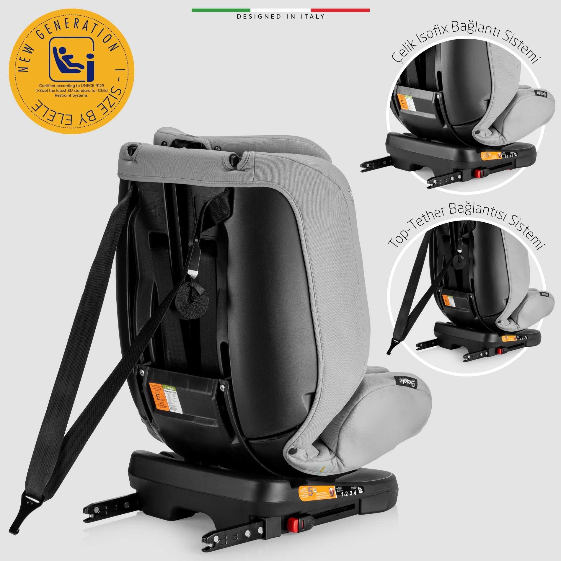 Elele ModenaFix 2 360° Dönen I-Size Oto Koltuğu İsoFix 40-150 CM 0-36 KG Bej