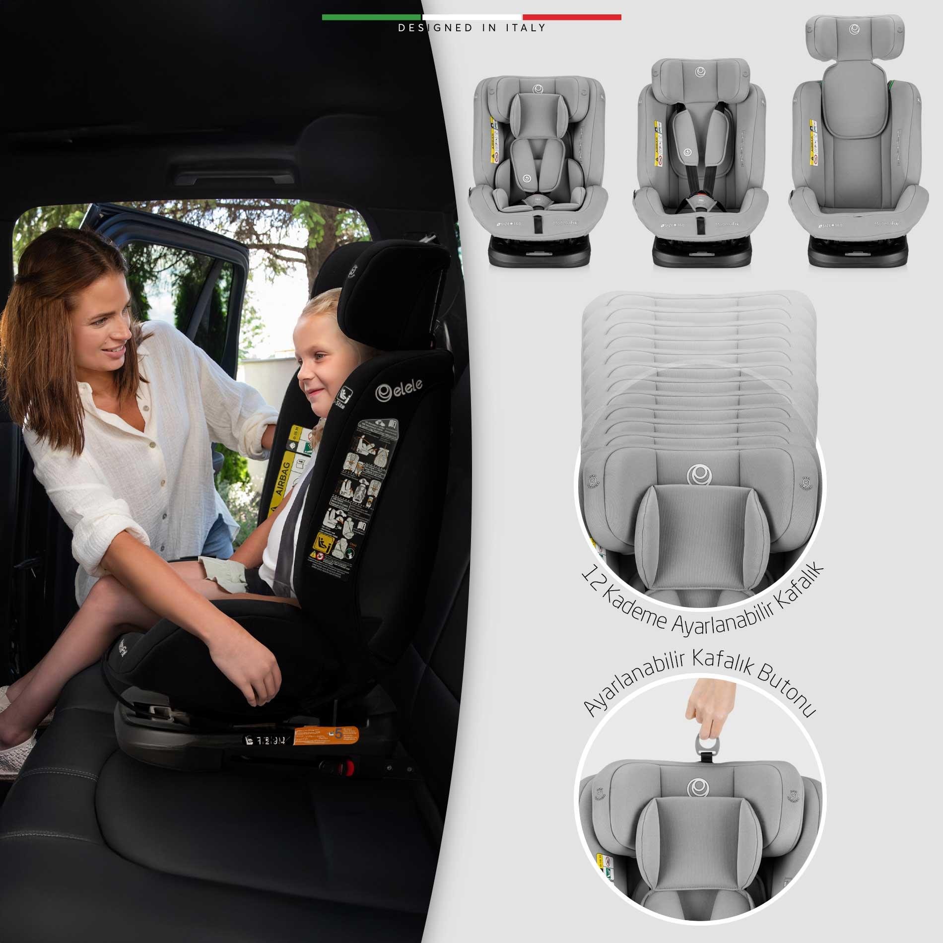 Elele ModenaFix 2 360° Dönen I-Size Oto Koltuğu İsoFix 40-150 CM 0-36 KG Bej